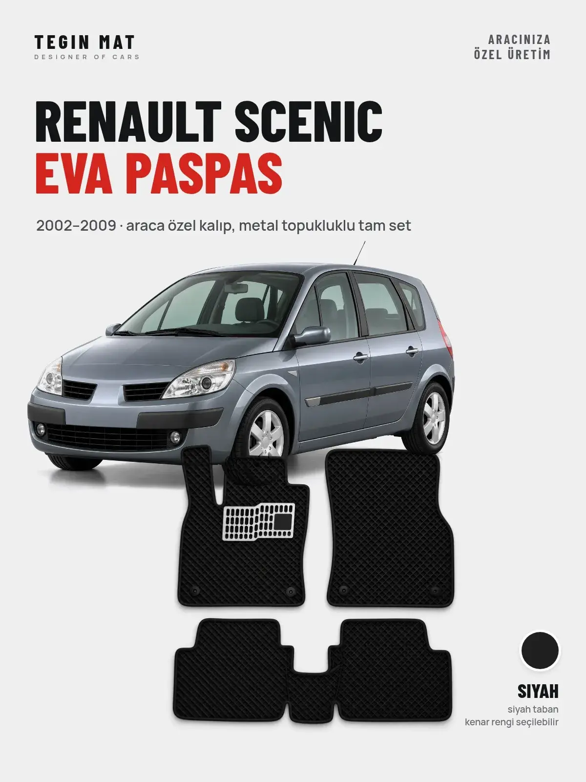 Renault Scenic EVA Oto Paspas Tam Set (2002–2009) Siyah – Araca Özel Kalıp (1)