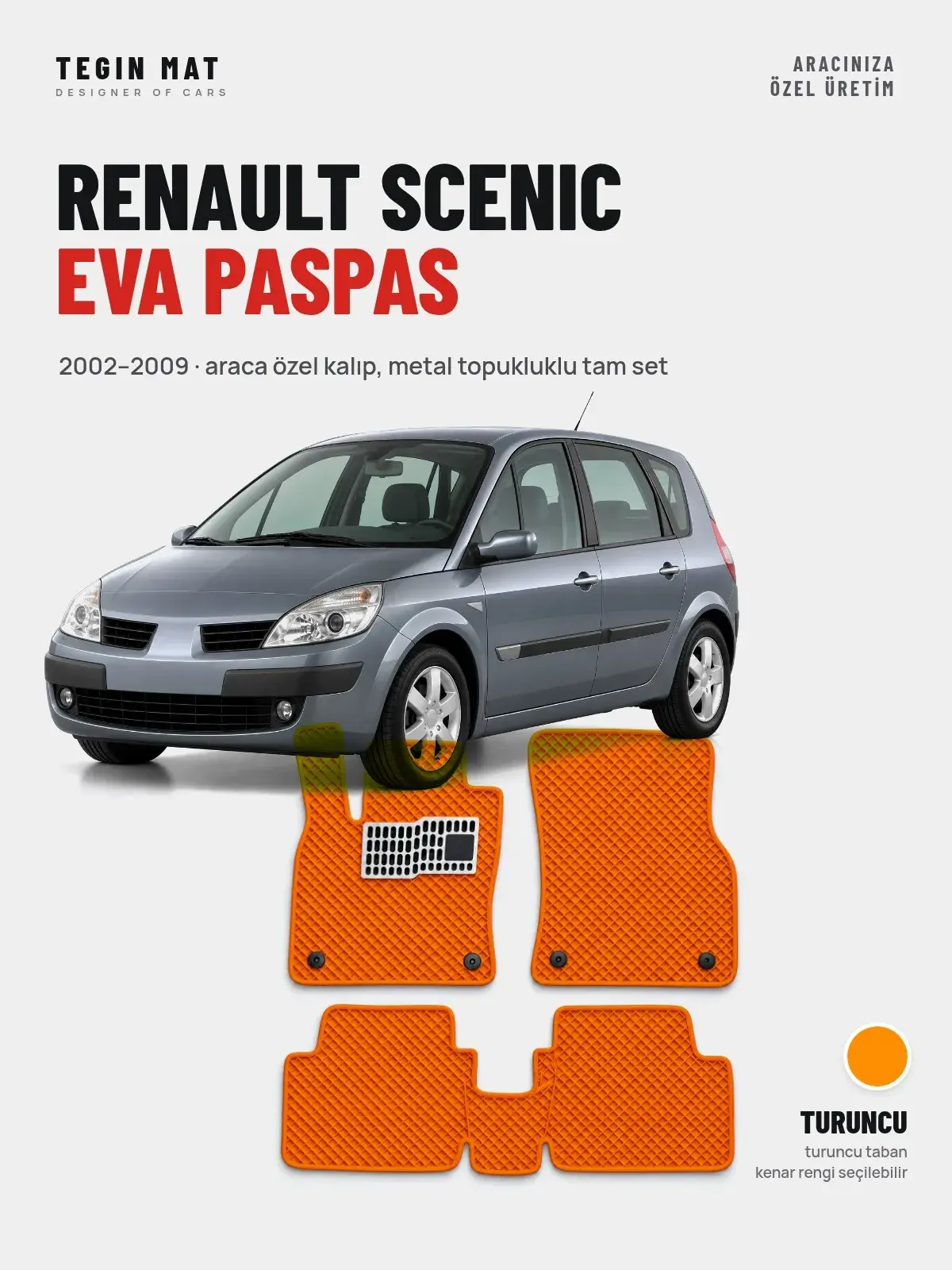 Renault Scenic EVA Oto Paspas Tam Set (2002–2009) Turuncu – Araca Özel Kalıp (1)