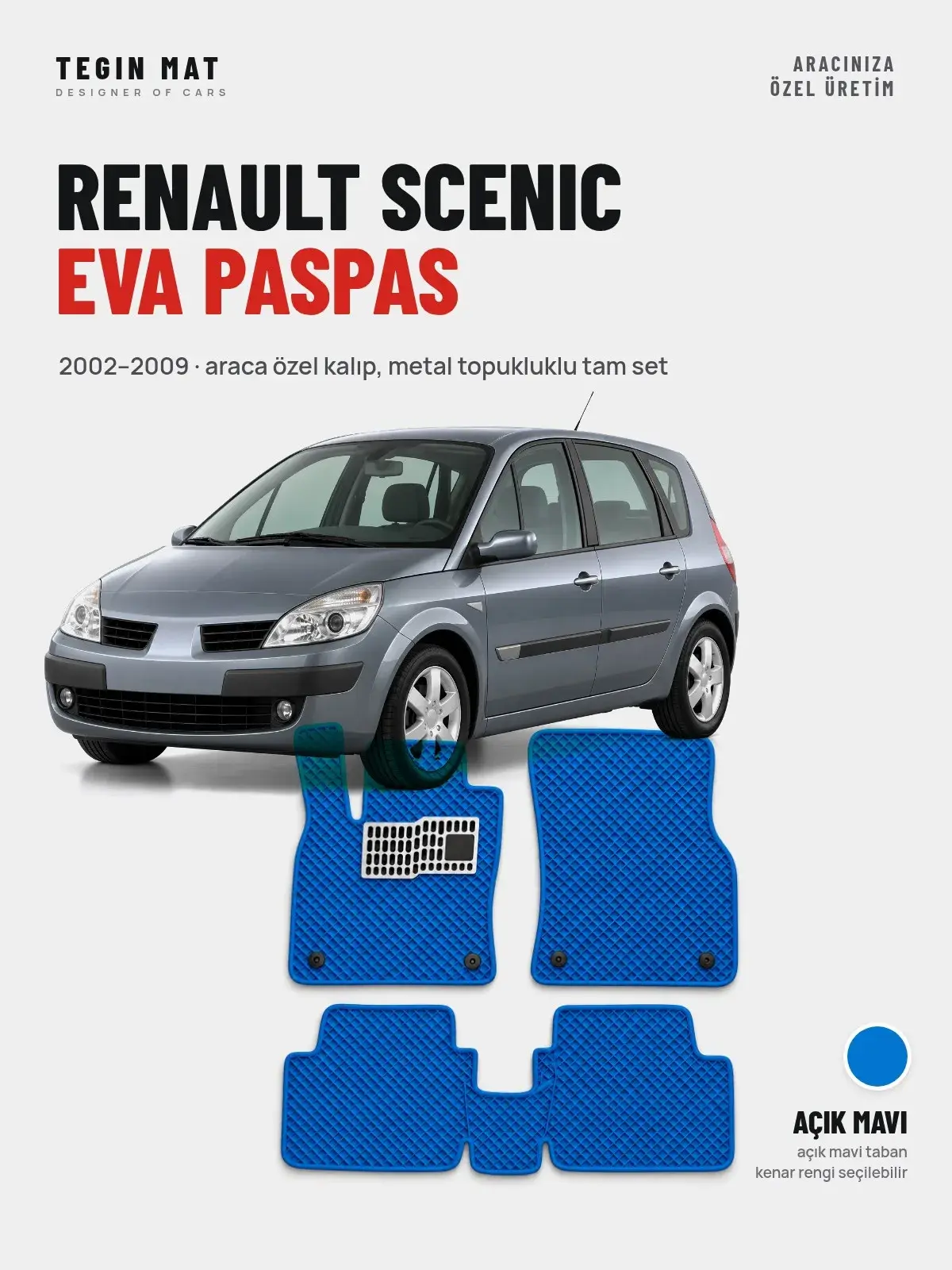 Renault Scenic EVA Oto Paspas Tam Set (2002–2009) Açık Mavi – Araca Özel Kalıp (1)