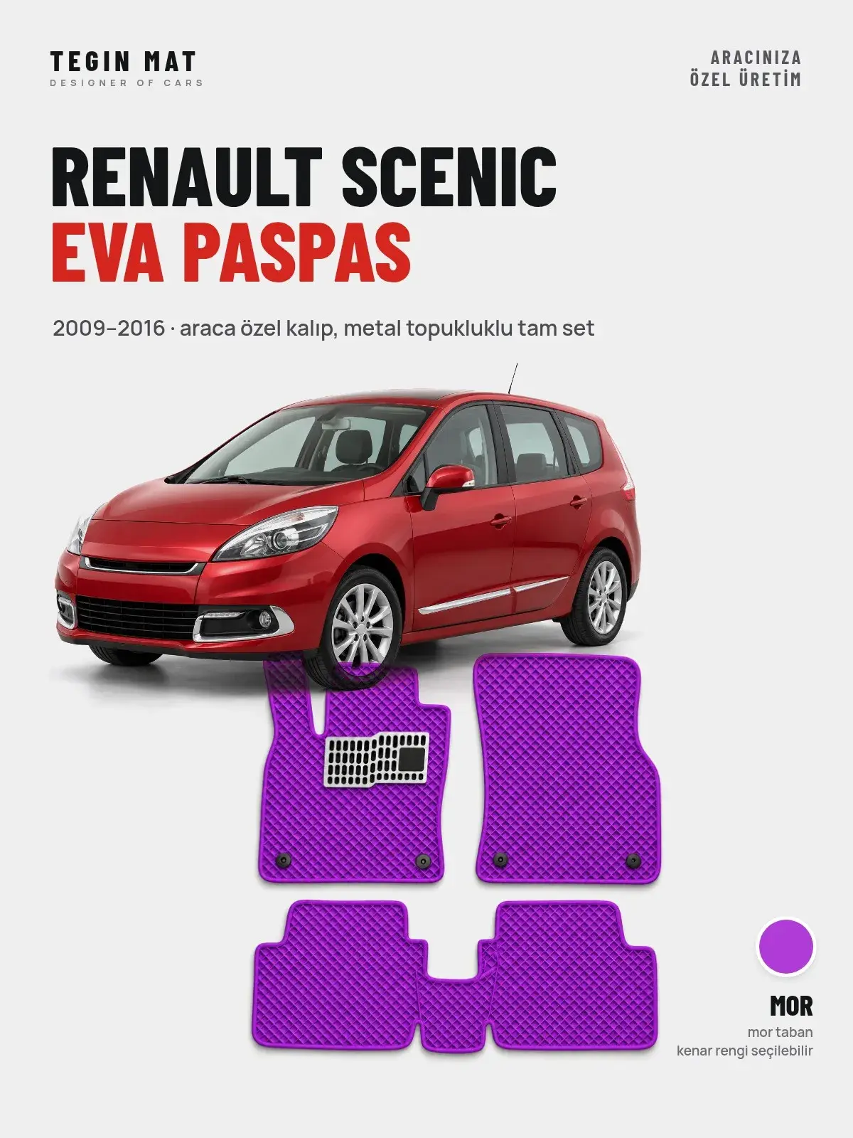 Renault Scenic EVA Oto Paspas Tam Set (2009–2016) Mor – Araca Özel Kalıp (1)