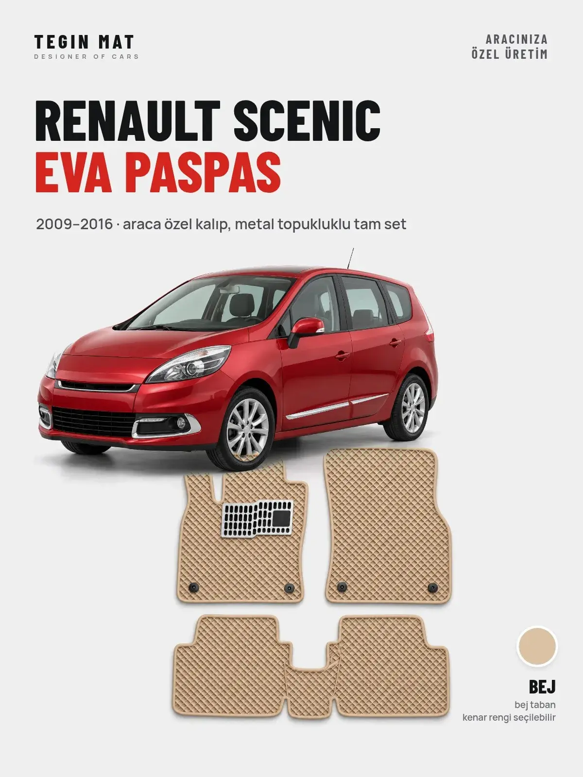 Renault Scenic EVA Oto Paspas Tam Set (2009–2016) Bej – Araca Özel Kalıp (1)