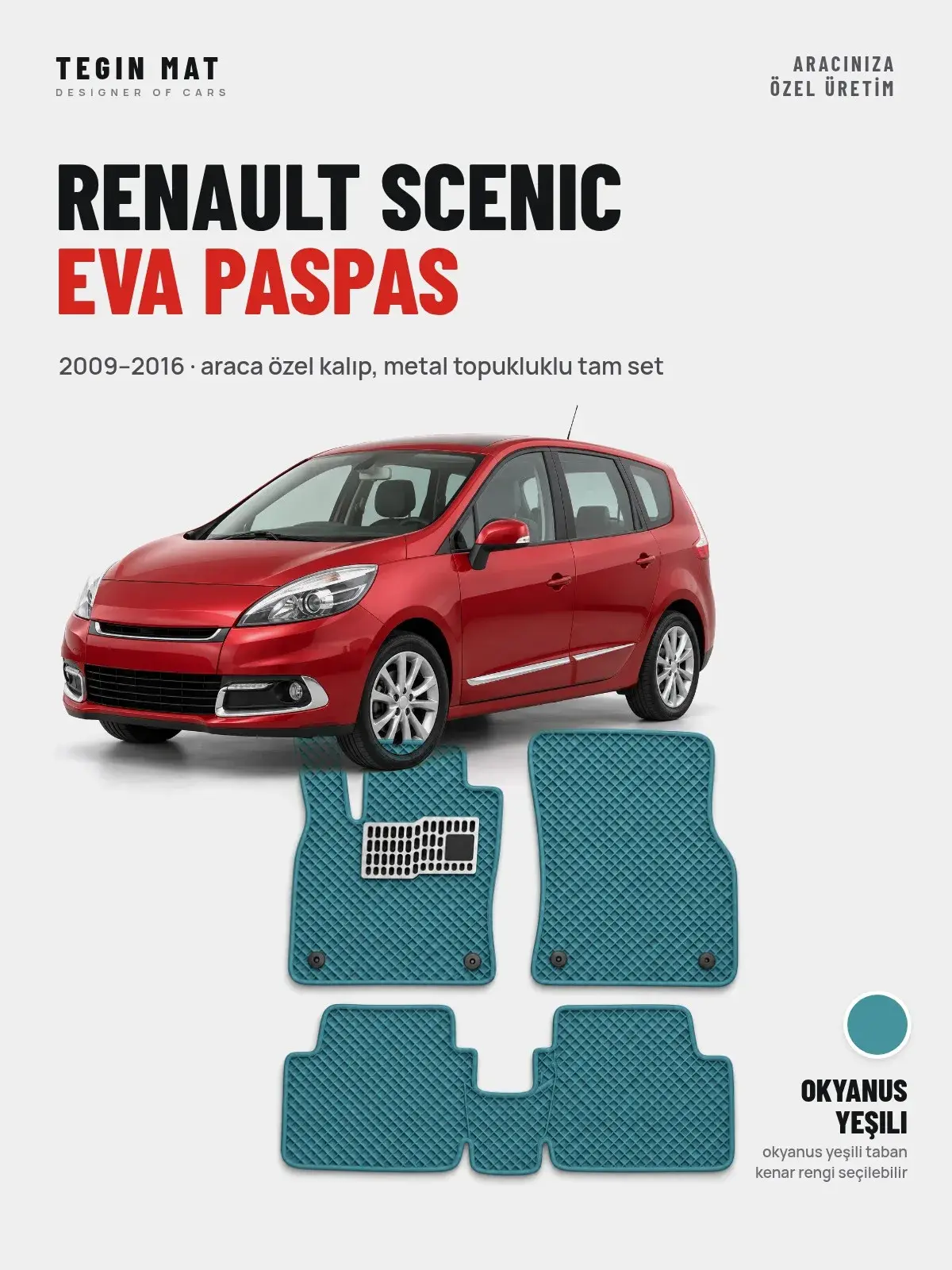 Renault Scenic EVA Oto Paspas Tam Set (2009–2016) Okyanus Yeşili – Araca Özel Kalıp (1)