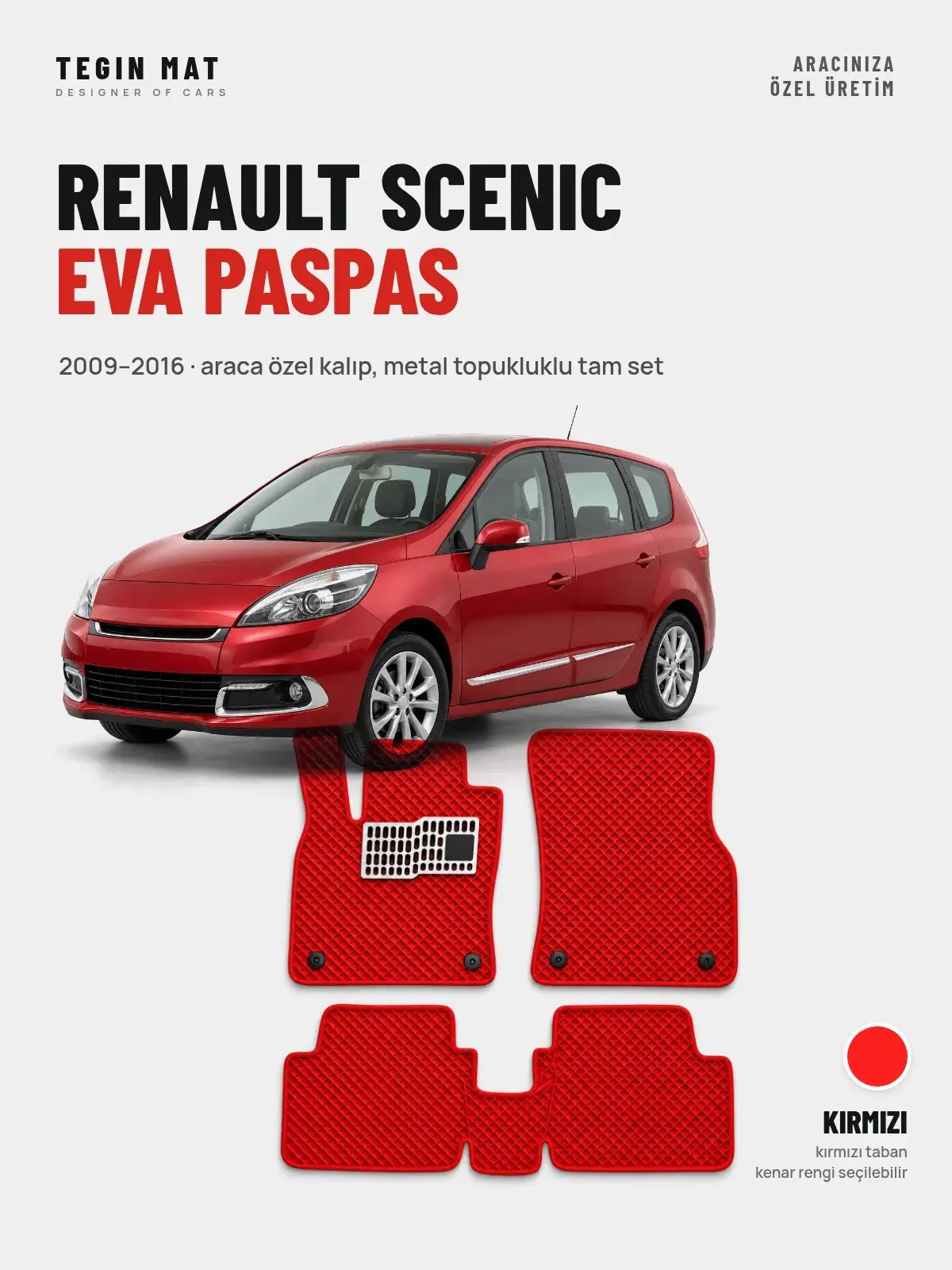 Renault Scenic EVA Oto Paspas Tam Set (2009–2016) Kırmızı – Araca Özel Kalıp (1)