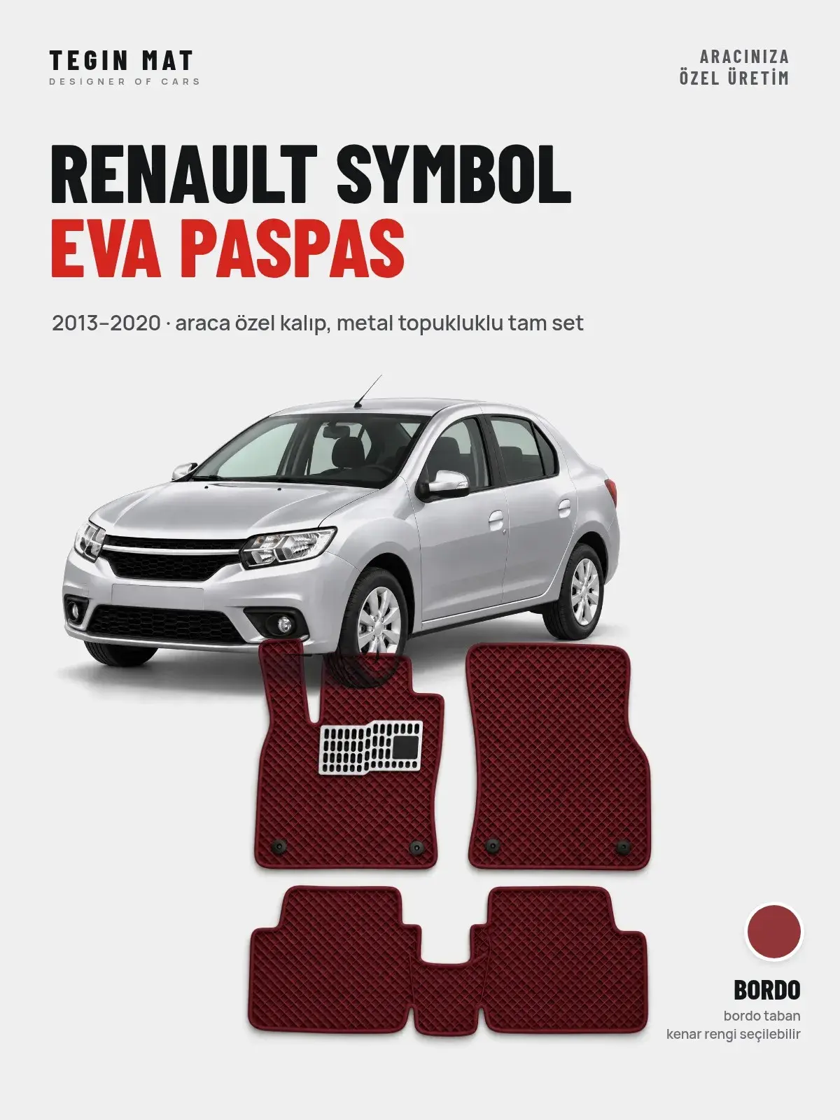 Renault Symbol EVA Oto Paspas Tam Set (2013–2020) Bordo – Araca Özel Kalıp (1)