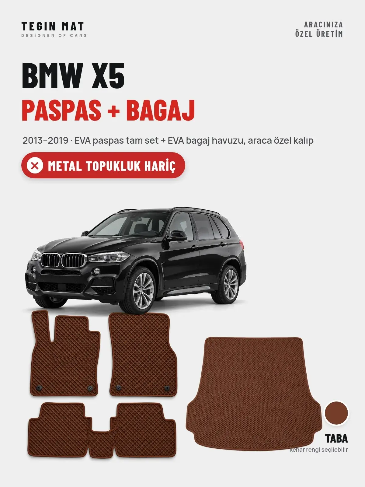 BMW X5 EVA Paspas + Bagaj Havuzu Seti (2013–2019) Taba – Metal Topukluk Hariç (1)