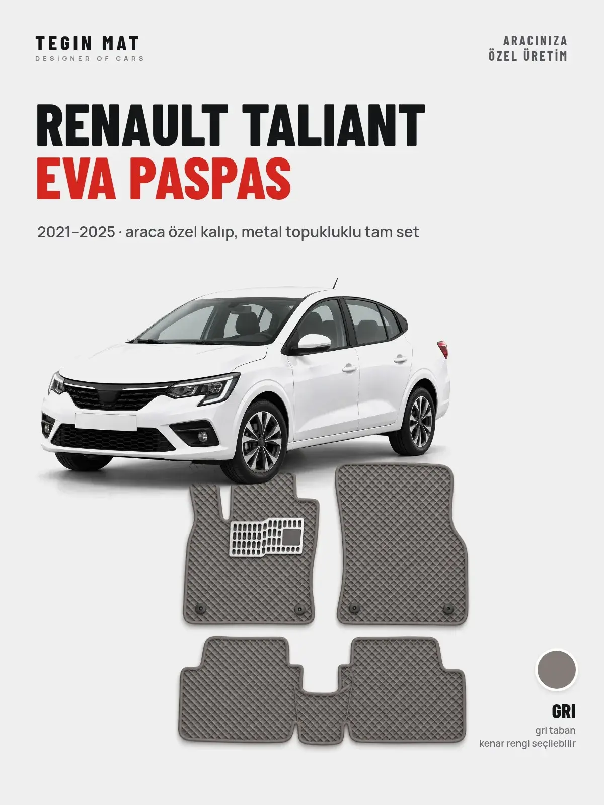 Renault Taliant EVA Oto Paspas Tam Set (2021–2025) Gri – Araca Özel Kalıp (1)