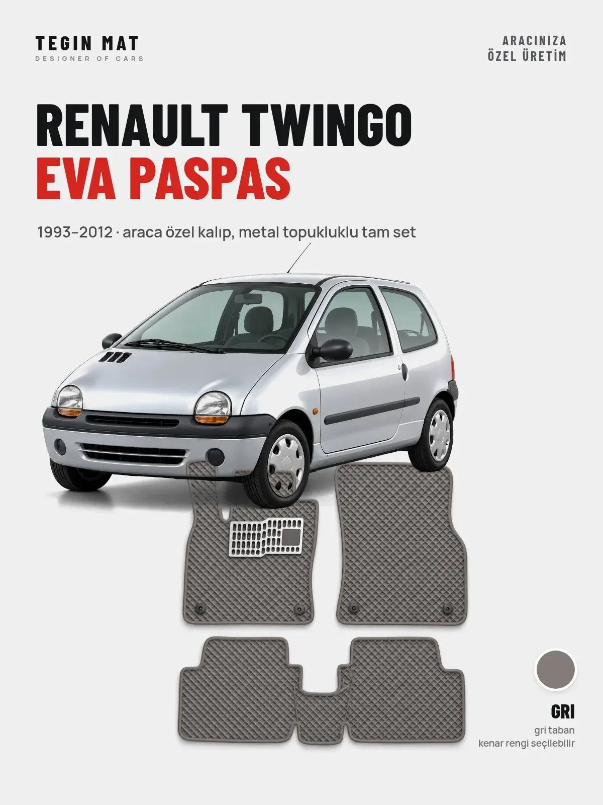 Renault Twingo EVA Oto Paspas Tam Set (1993–2012) Gri – Araca Özel Kalıp (1)