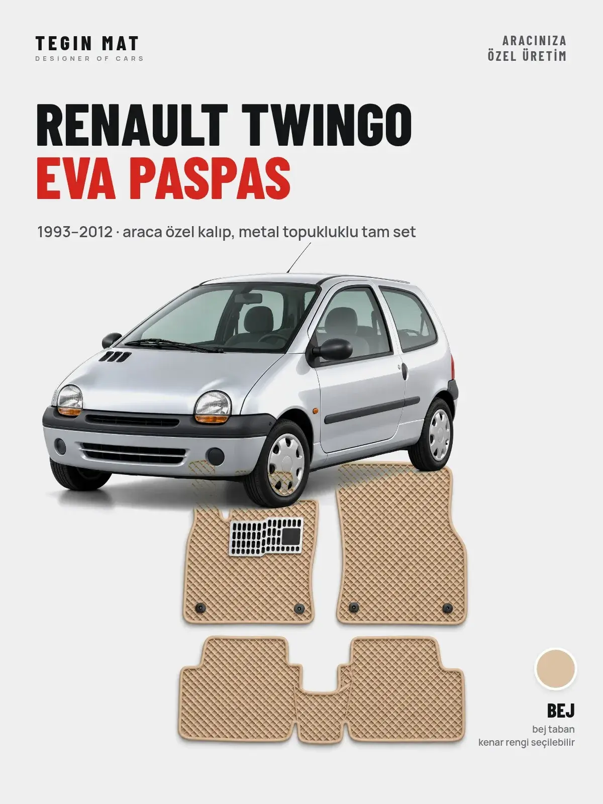 Renault Twingo EVA Oto Paspas Tam Set (1993–2012) Bej – Araca Özel Kalıp (1)