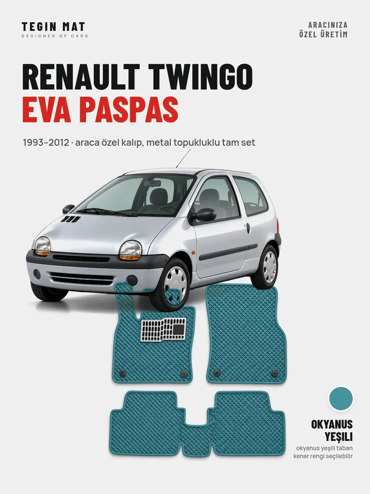 Renault Twingo EVA Oto Paspas Tam Set (1993–2012) Okyanus Yeşili – Araca Özel Kalıp (1)