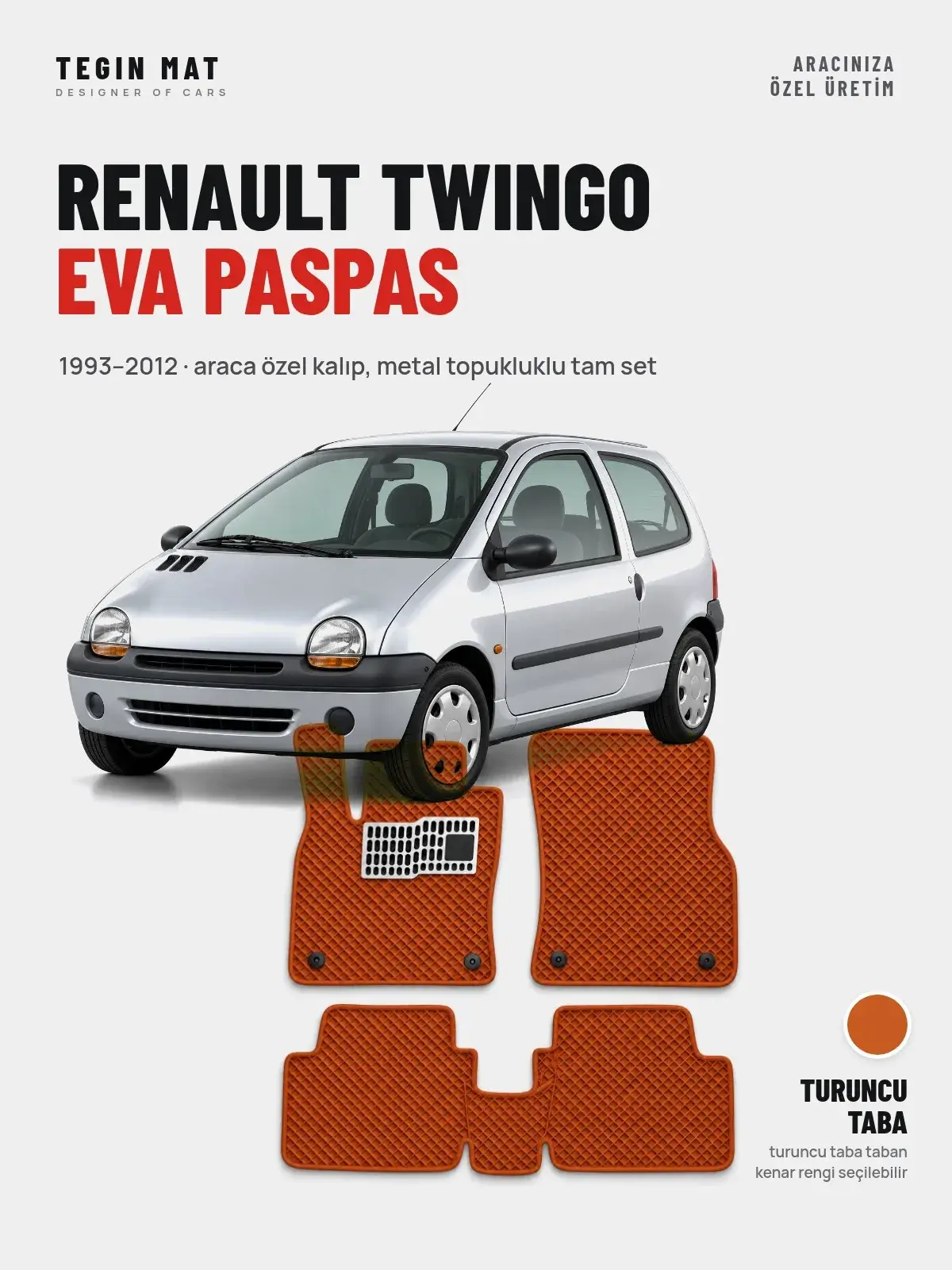 Renault Twingo EVA Oto Paspas Tam Set (1993–2012) Turuncu Taba – Araca Özel Kalıp (1)