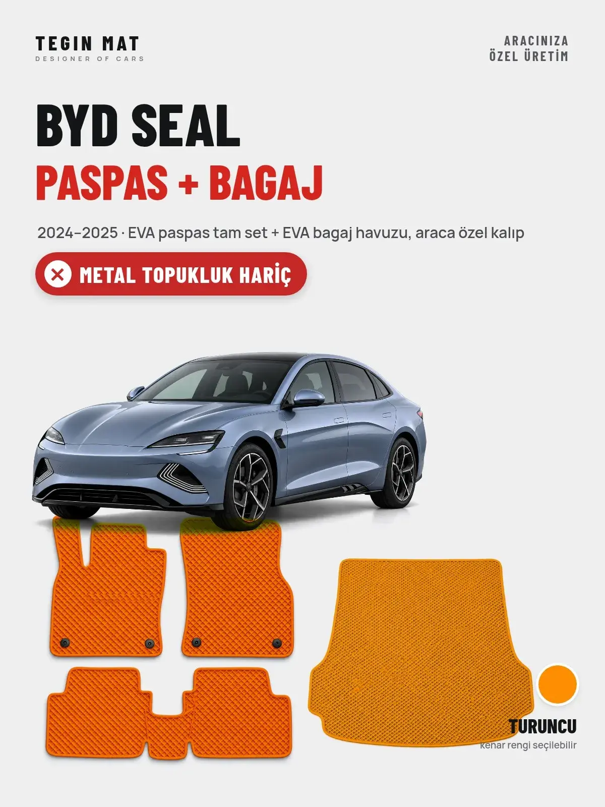 BYD Seal EVA Paspas + Bagaj Havuzu Seti (2024–2025) Turuncu – Metal Topukluk Hariç (1)