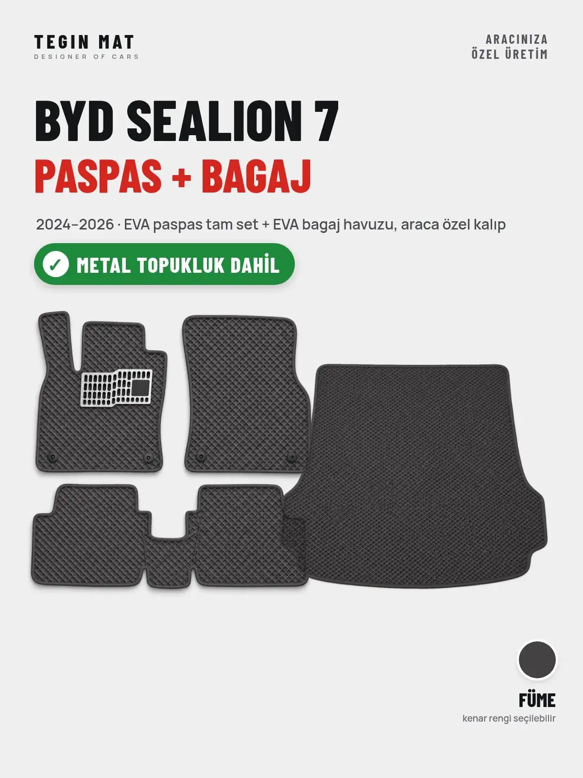 BYD Sealion 7 EVA Paspas + Bagaj Havuzu Seti (2024–2026) Füme – Metal Topukluk Dahil (1)
