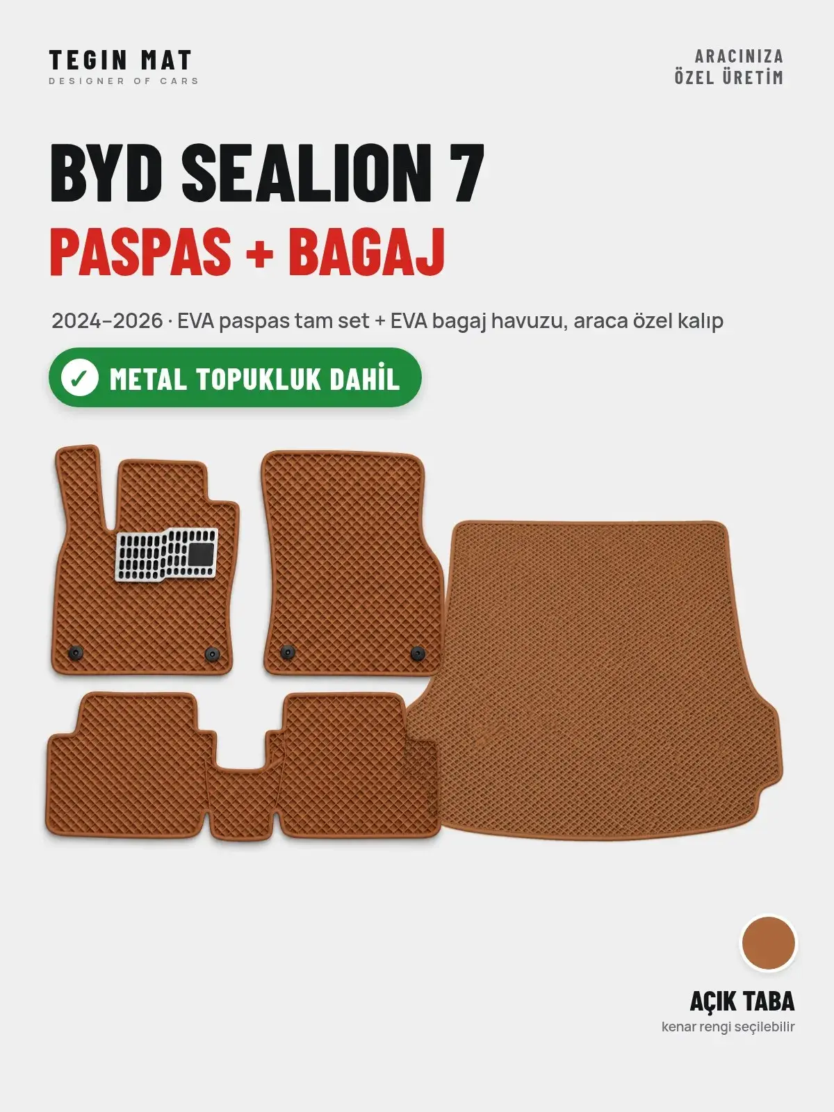 BYD Sealion 7 EVA Paspas + Bagaj Havuzu Seti (2024–2026) Açık Taba – Metal Topukluk Dahil (1)