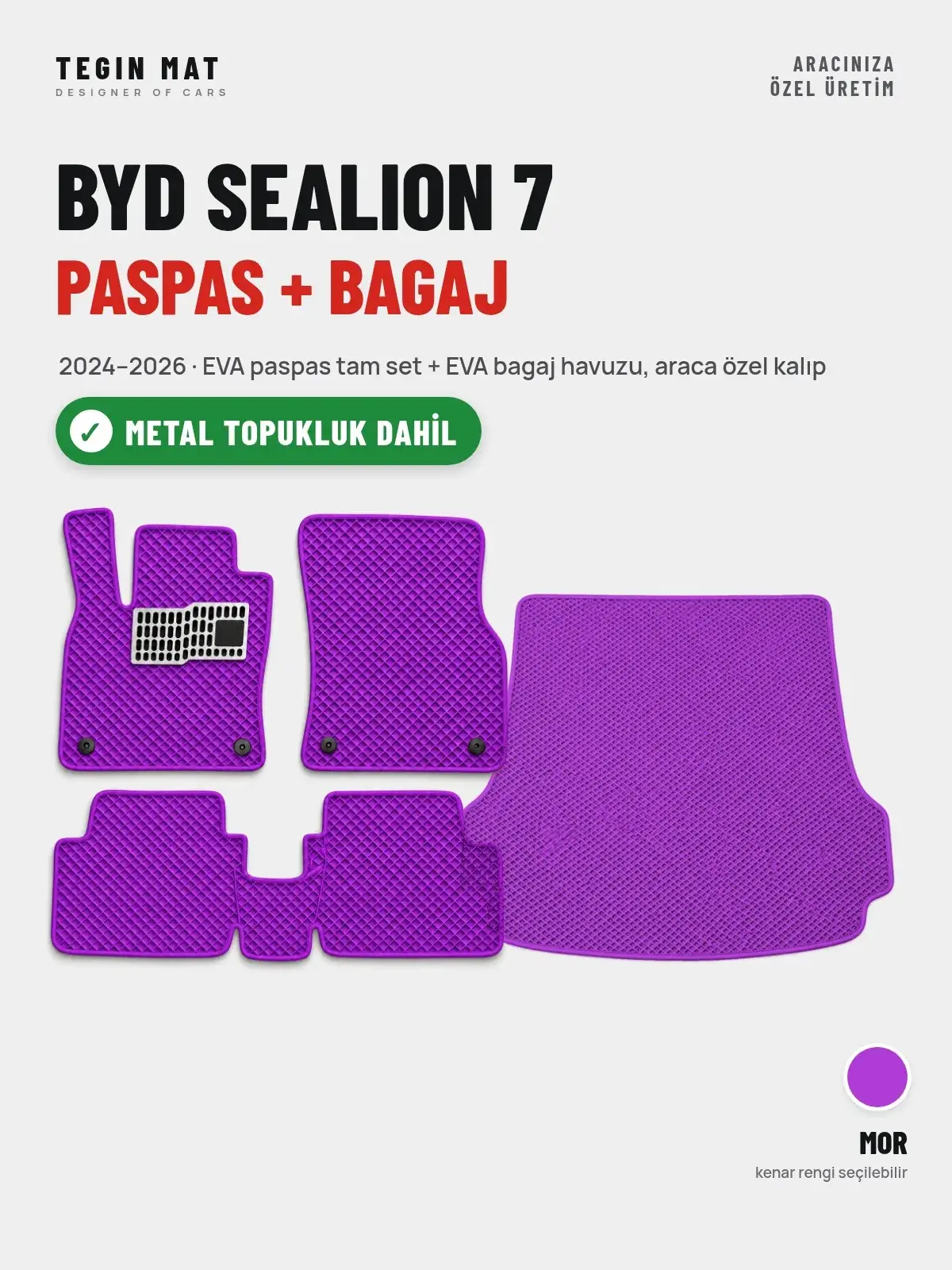 BYD Sealion 7 EVA Paspas + Bagaj Havuzu Seti (2024–2026) Mor – Metal Topukluk Dahil (1)