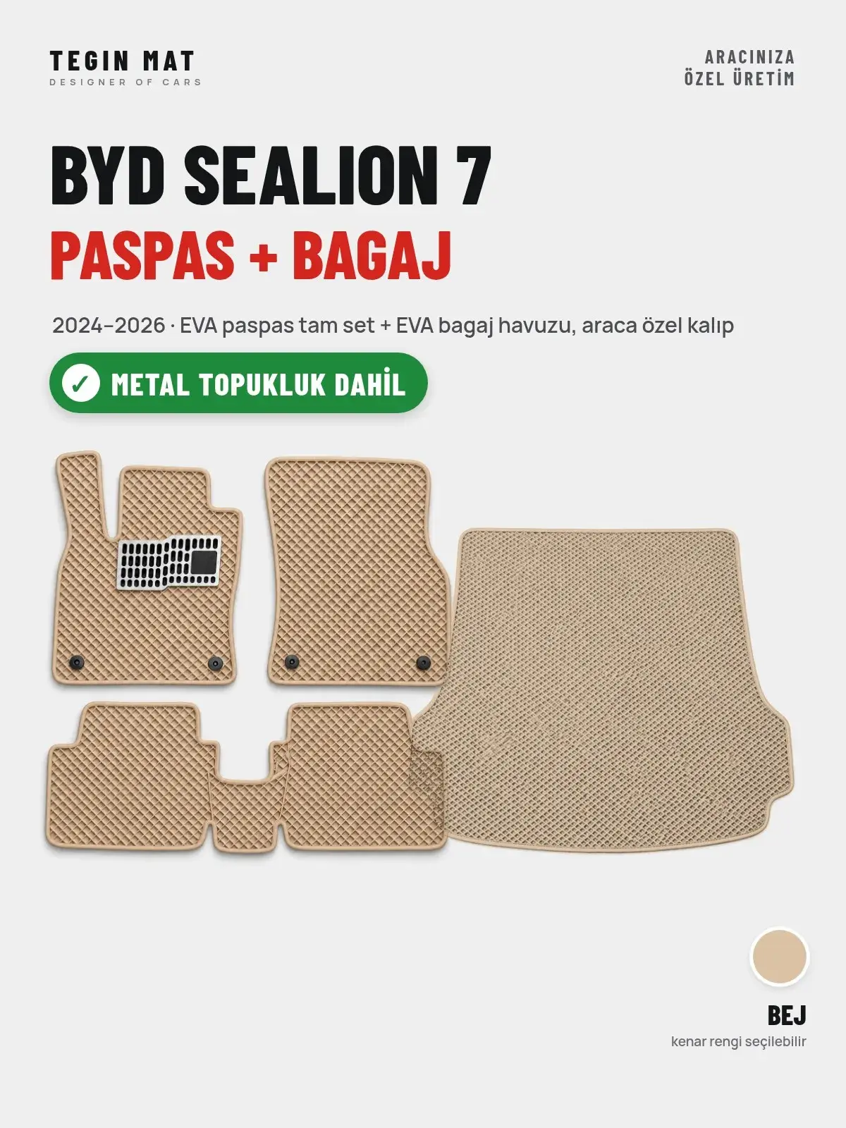 BYD Sealion 7 EVA Paspas + Bagaj Havuzu Seti (2024–2026) Bej – Metal Topukluk Dahil (1)