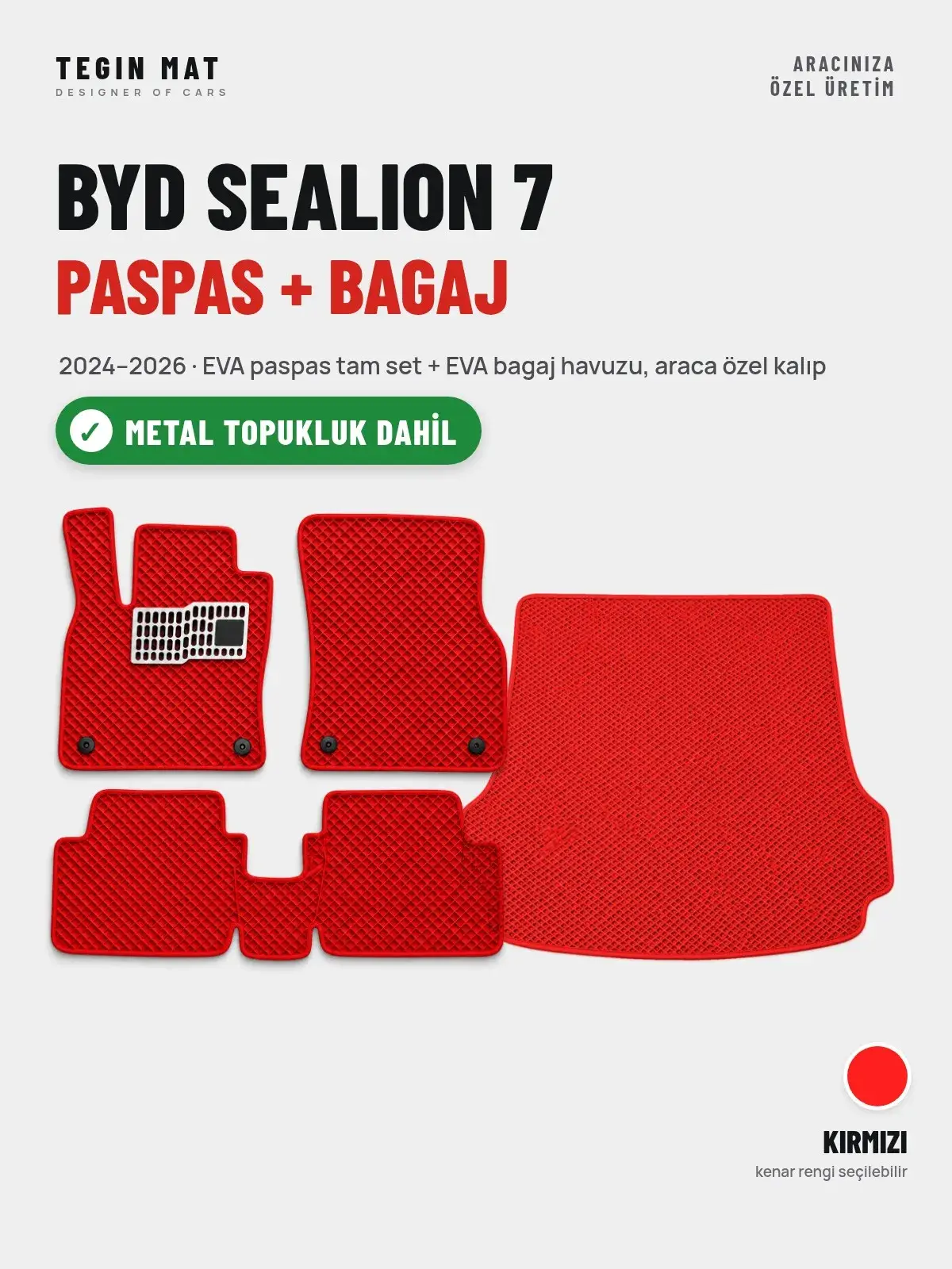 BYD Sealion 7 EVA Paspas + Bagaj Havuzu Seti (2024–2026) Kırmızı – Metal Topukluk Dahil (1)