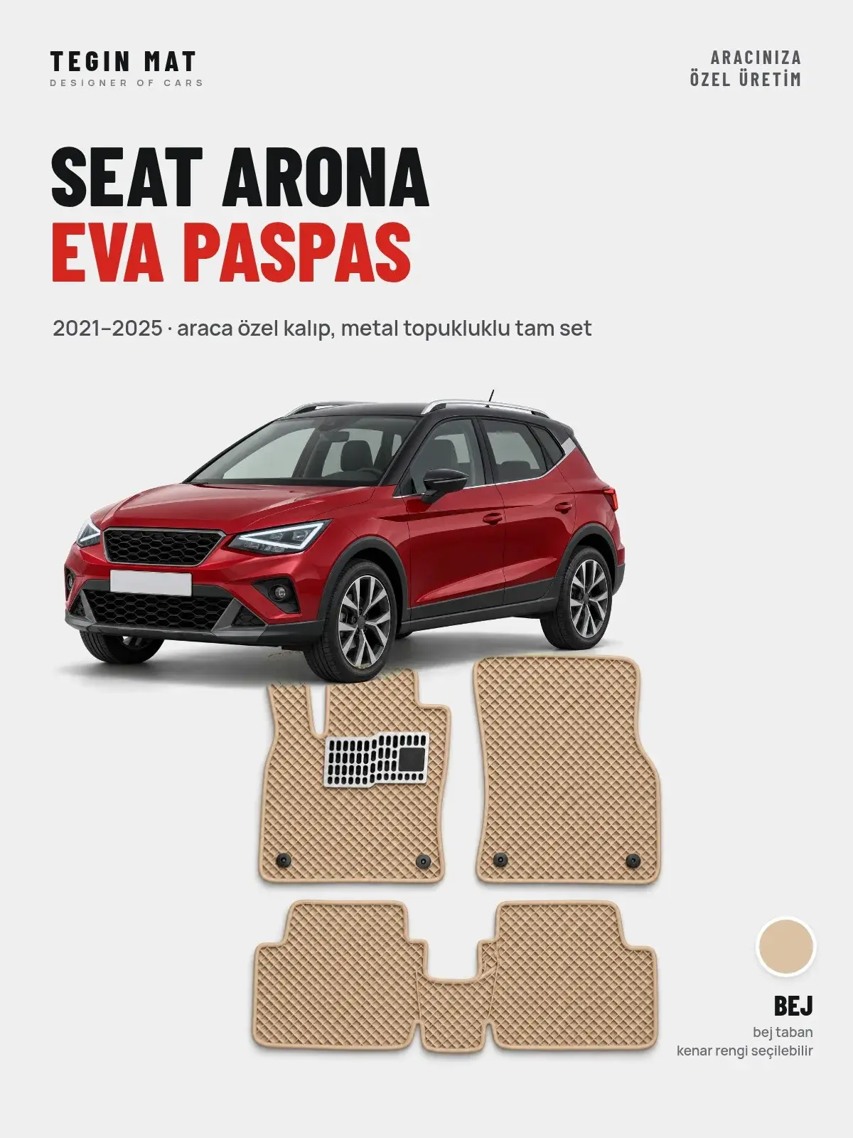 Seat Arona EVA Oto Paspas Tam Set (2021–2025) Bej – Araca Özel Kalıp (1)