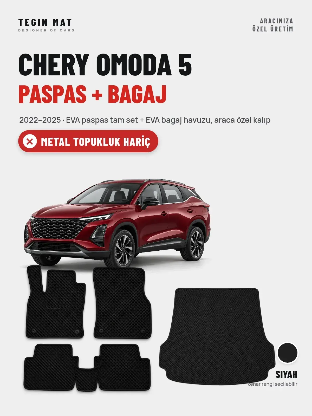 Chery Omoda 5 EVA Paspas + Bagaj Havuzu Seti (2022–2025) Siyah – Metal Topukluk Hariç (1)