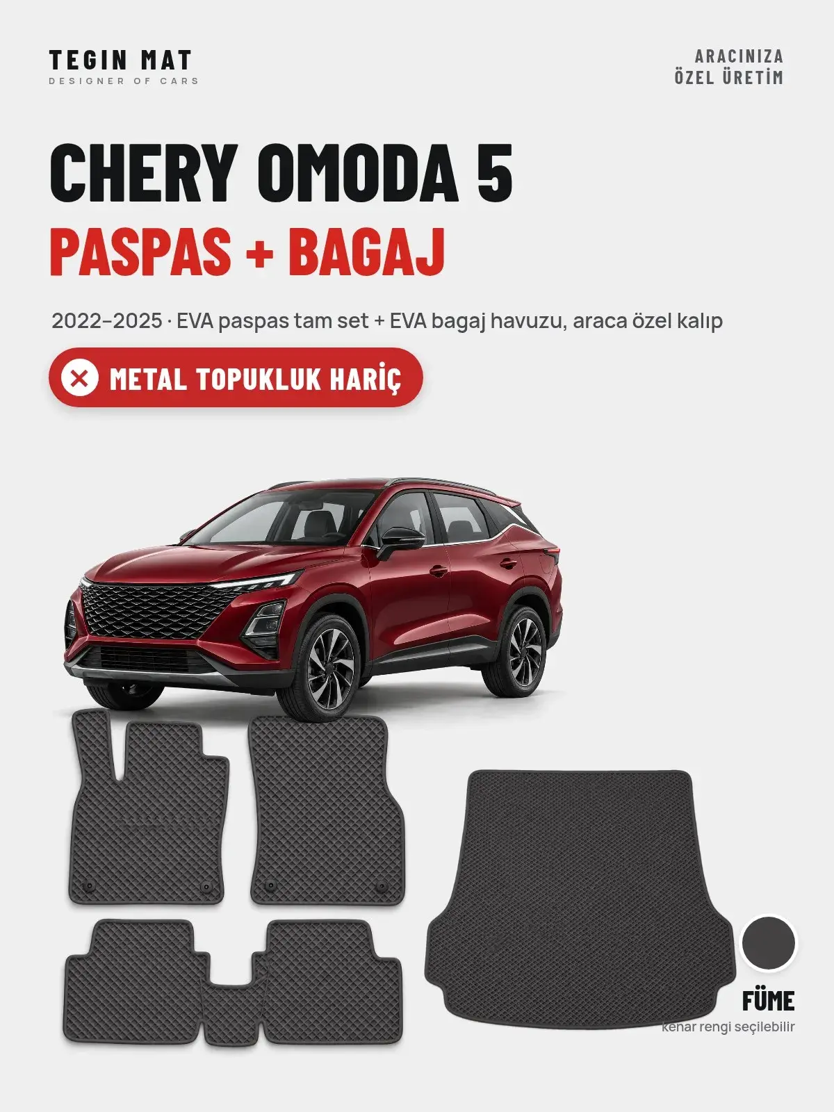 Chery Omoda 5 EVA Paspas + Bagaj Havuzu Seti (2022–2025) Füme – Metal Topukluk Hariç (1)