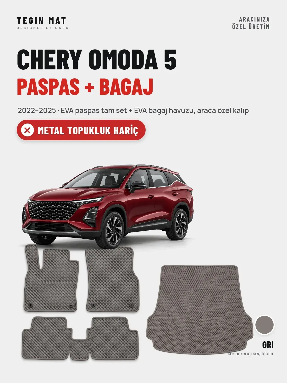 Chery Omoda 5 EVA Paspas + Bagaj Havuzu Seti (2022–2025) Gri – Metal Topukluk Hariç (1)