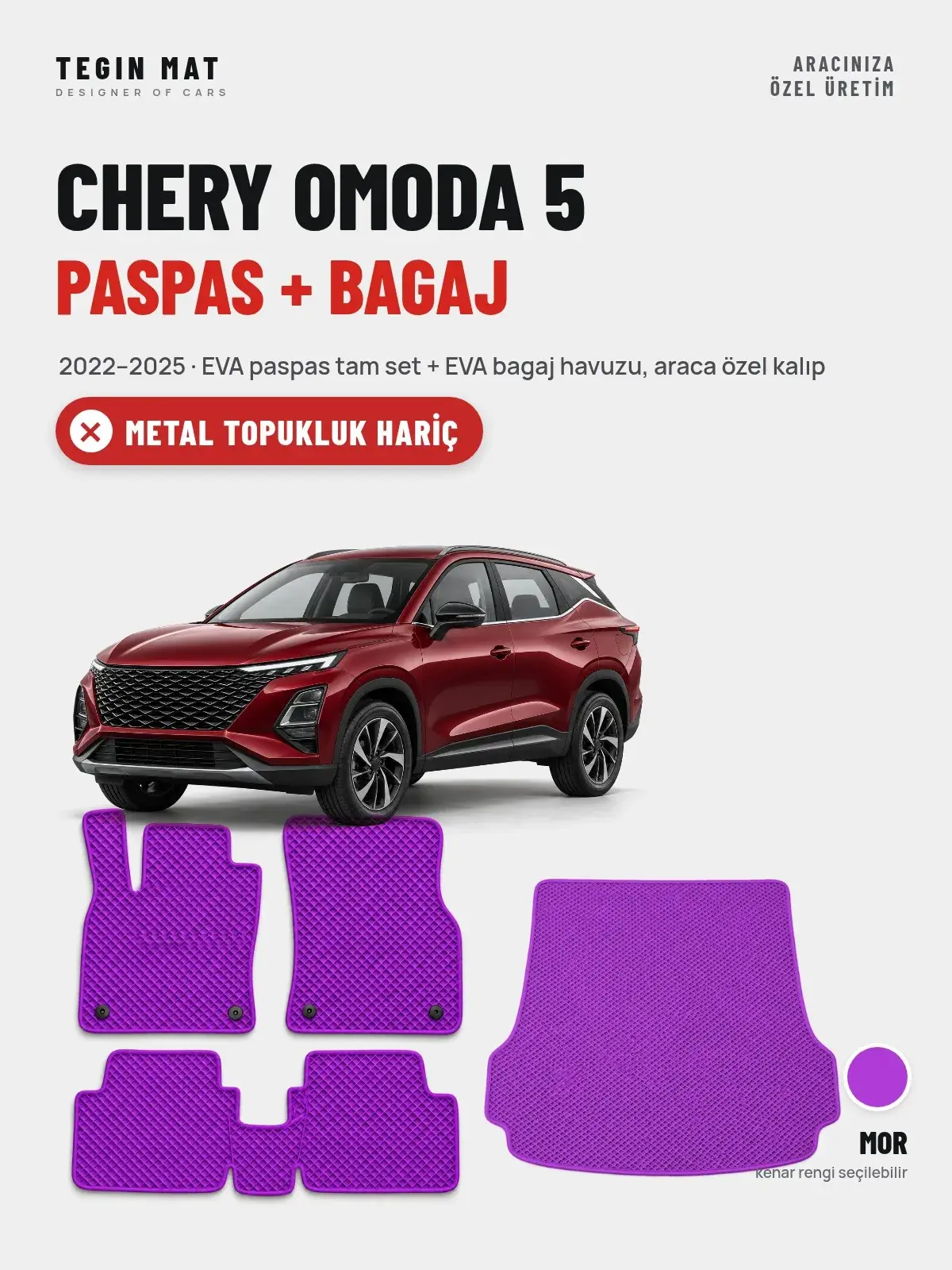 Chery Omoda 5 EVA Paspas + Bagaj Havuzu Seti (2022–2025) Mor – Metal Topukluk Hariç (1)