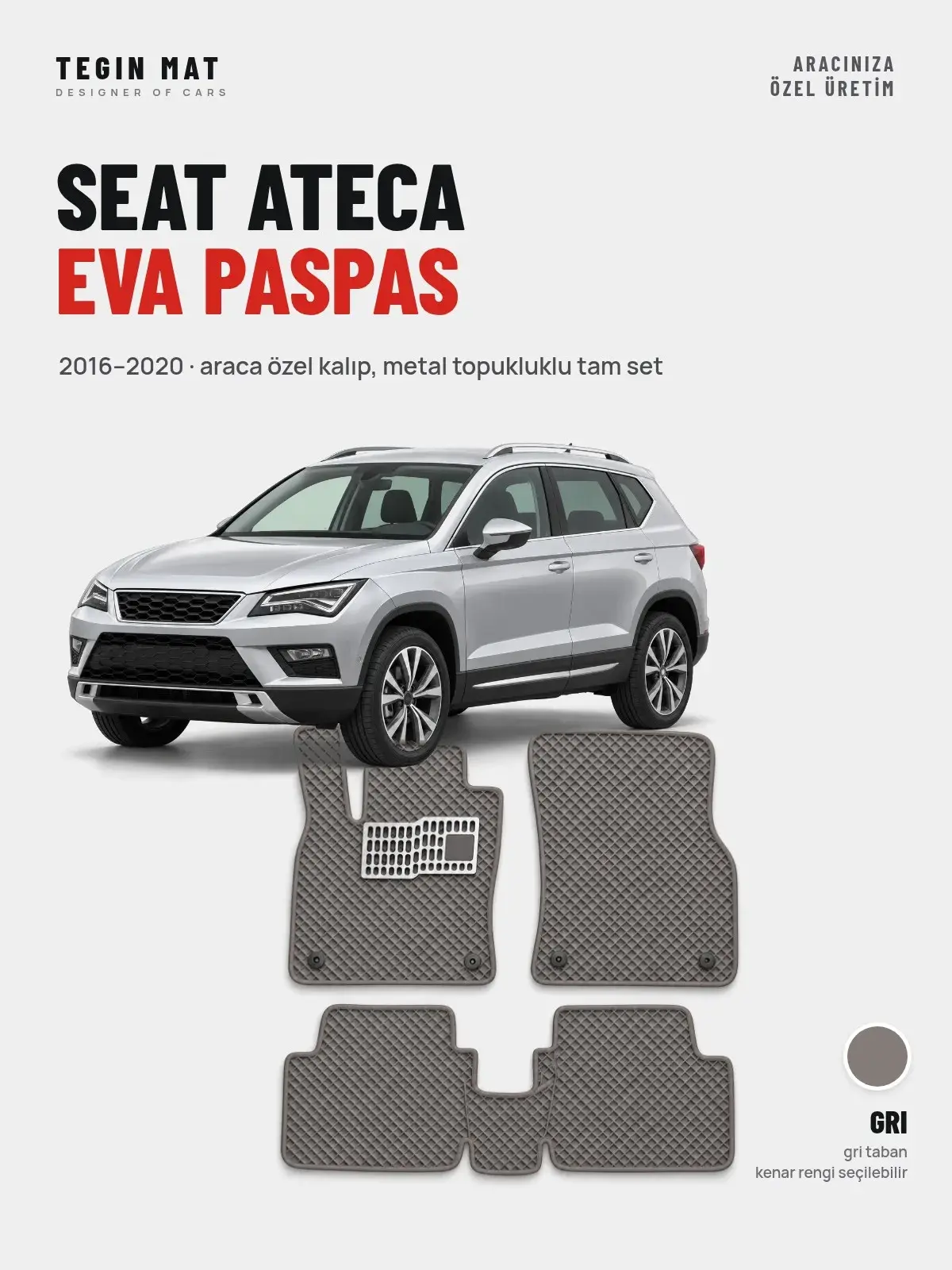 Seat Ateca EVA Oto Paspas Tam Set (2016–2020) Gri – Araca Özel Kalıp (1)