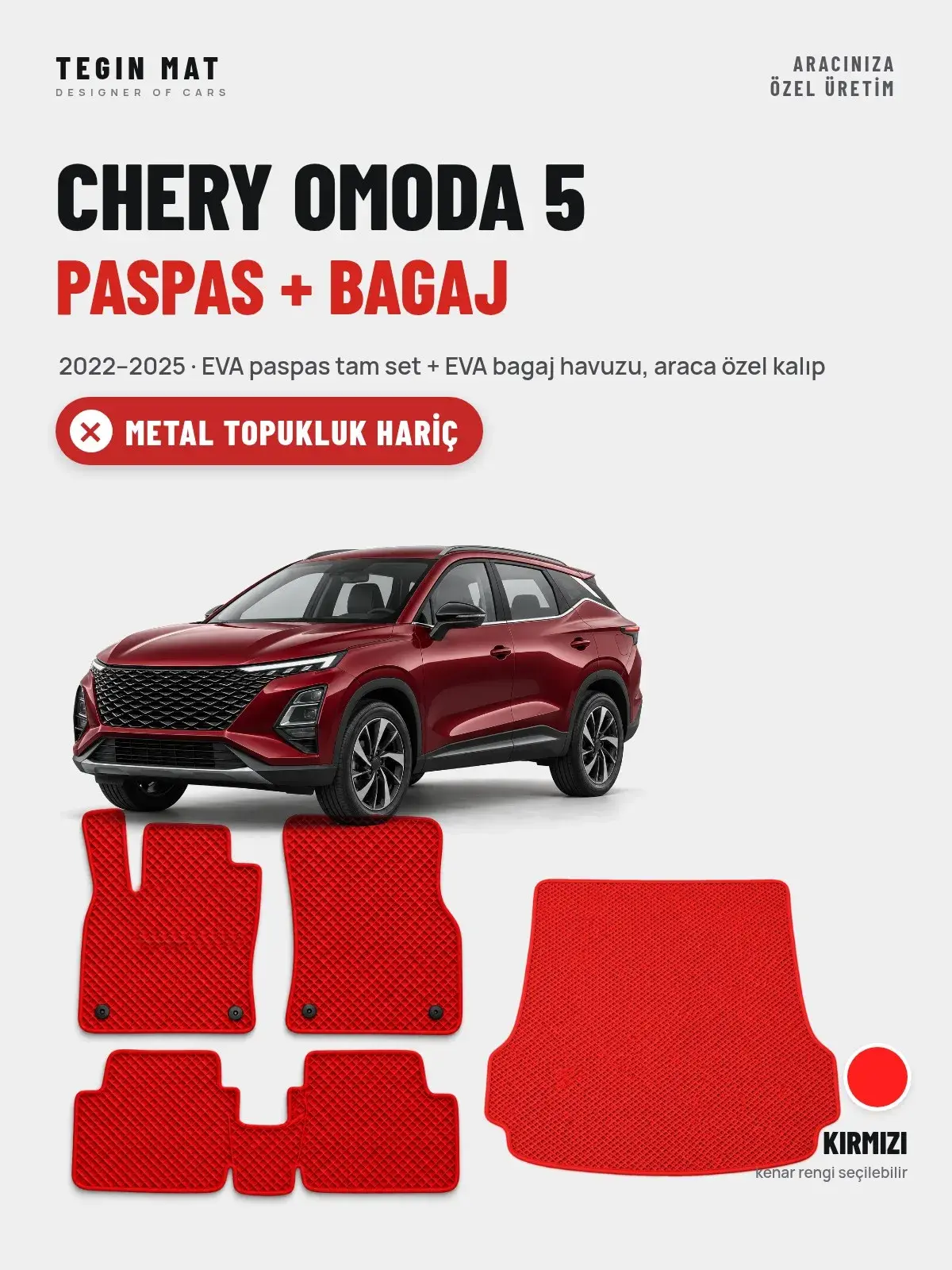 Chery Omoda 5 EVA Paspas + Bagaj Havuzu Seti (2022–2025) Kırmızı – Metal Topukluk Hariç (1)
