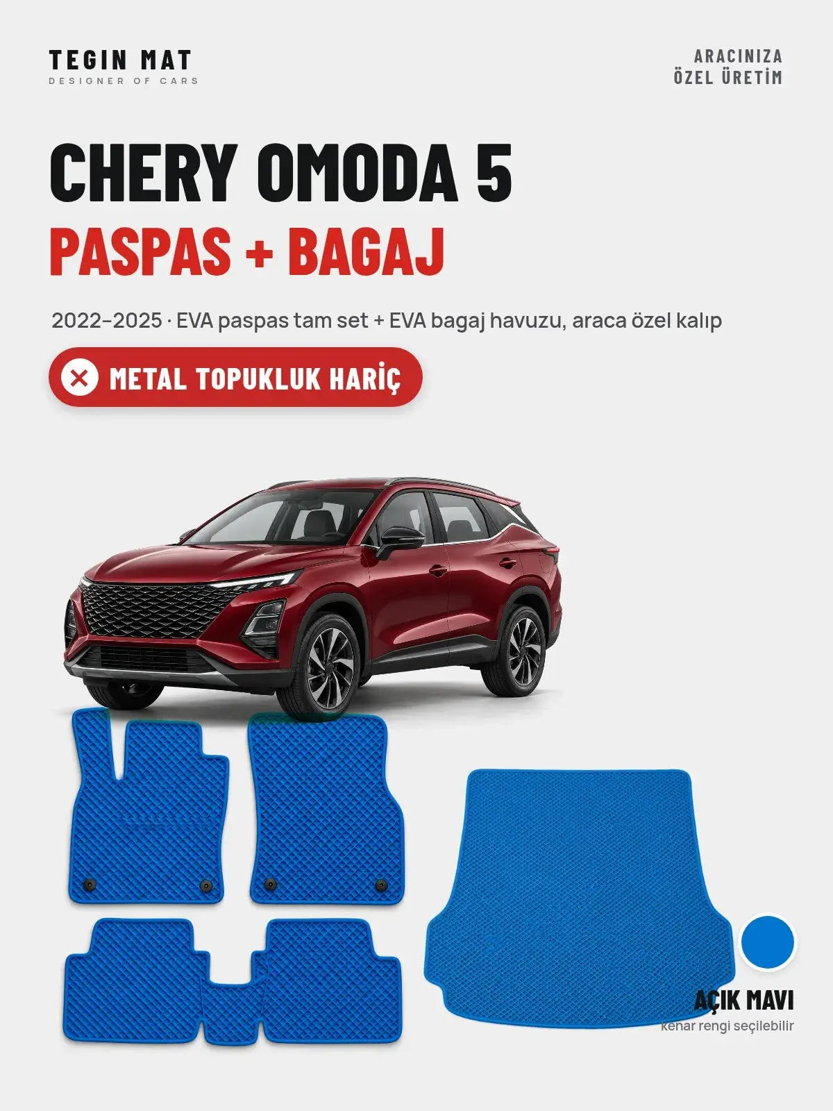 Chery Omoda 5 EVA Paspas + Bagaj Havuzu Seti (2022–2025) Açık Mavi – Metal Topukluk Hariç (1)
