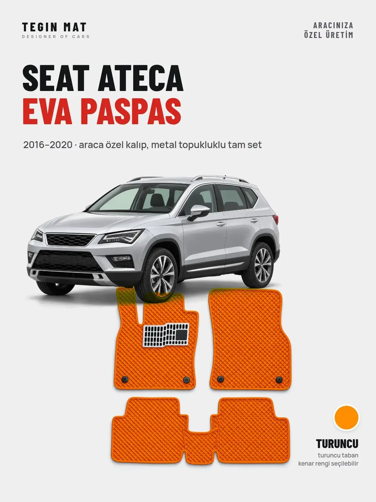 Seat Ateca EVA Oto Paspas Tam Set (2016–2020) Turuncu – Araca Özel Kalıp (1)