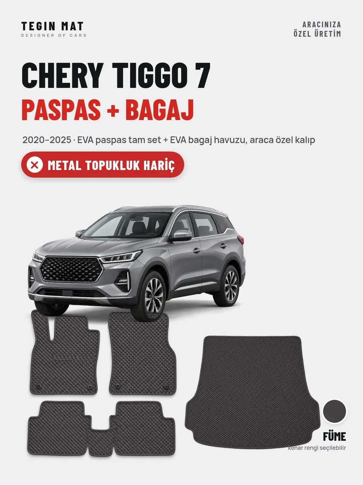 Chery Tiggo 7 EVA Paspas + Bagaj Havuzu Seti (2020–2025) Füme – Metal Topukluk Hariç (1)