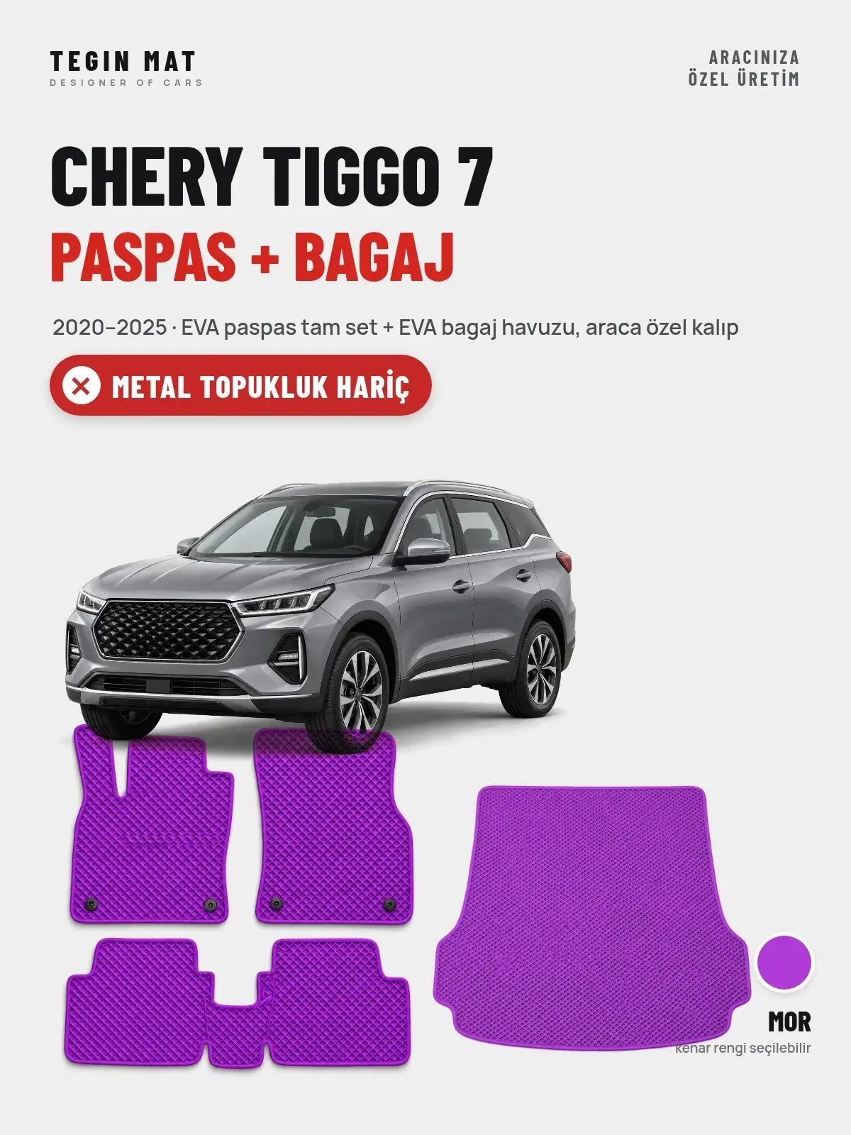 Chery Tiggo 7 EVA Paspas + Bagaj Havuzu Seti (2020–2025) Mor – Metal Topukluk Hariç (1)
