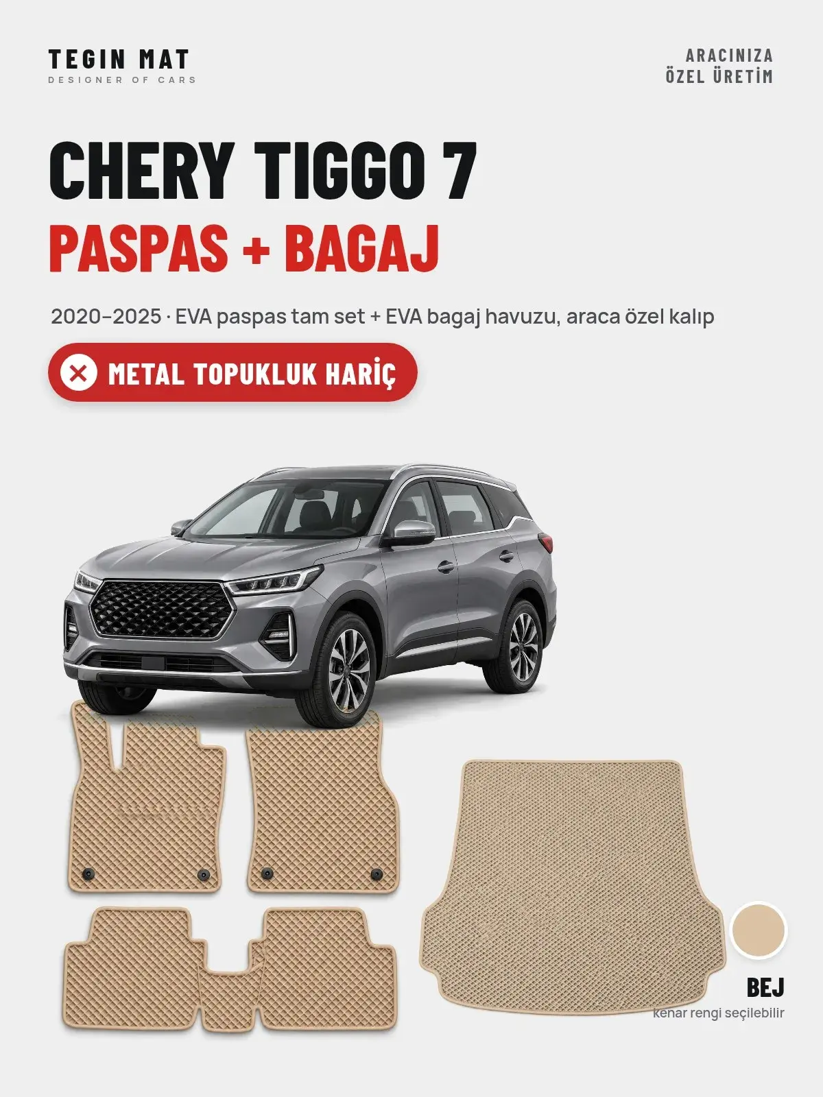 Chery Tiggo 7 EVA Paspas + Bagaj Havuzu Seti (2020–2025) Bej – Metal Topukluk Hariç (1)