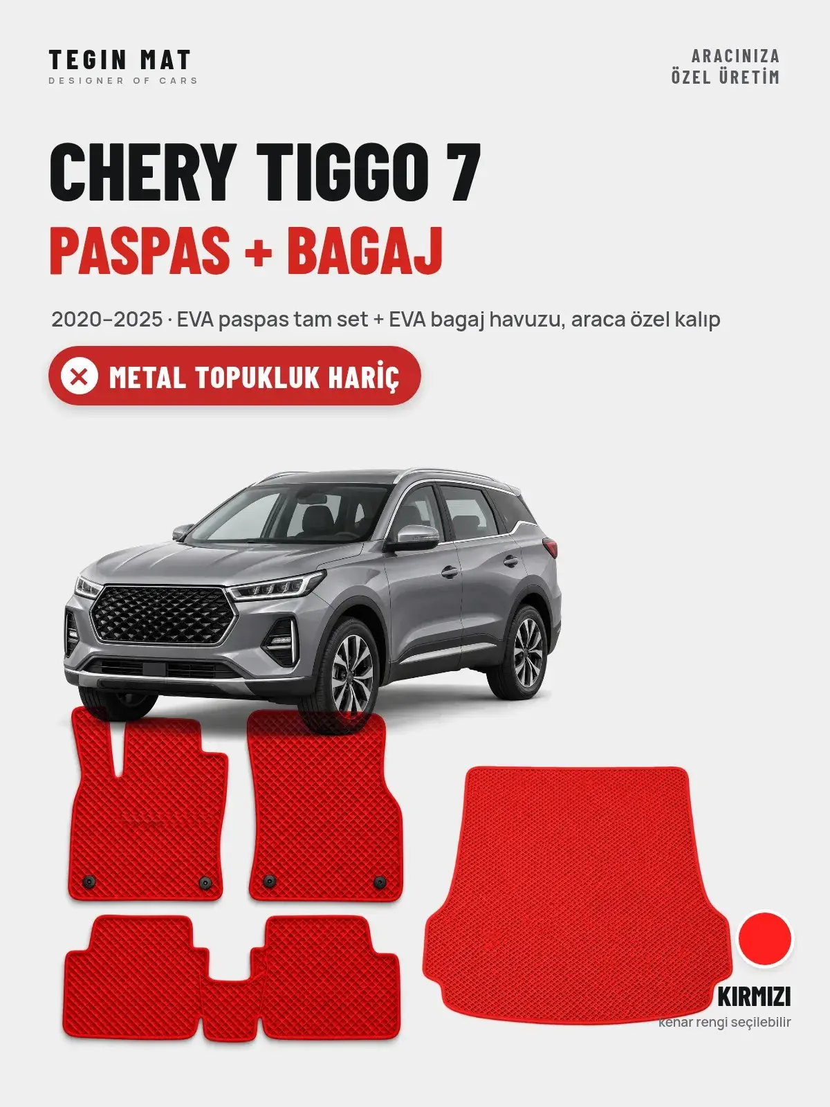 Chery Tiggo 7 EVA Paspas + Bagaj Havuzu Seti (2020–2025) Kırmızı – Metal Topukluk Hariç (1)