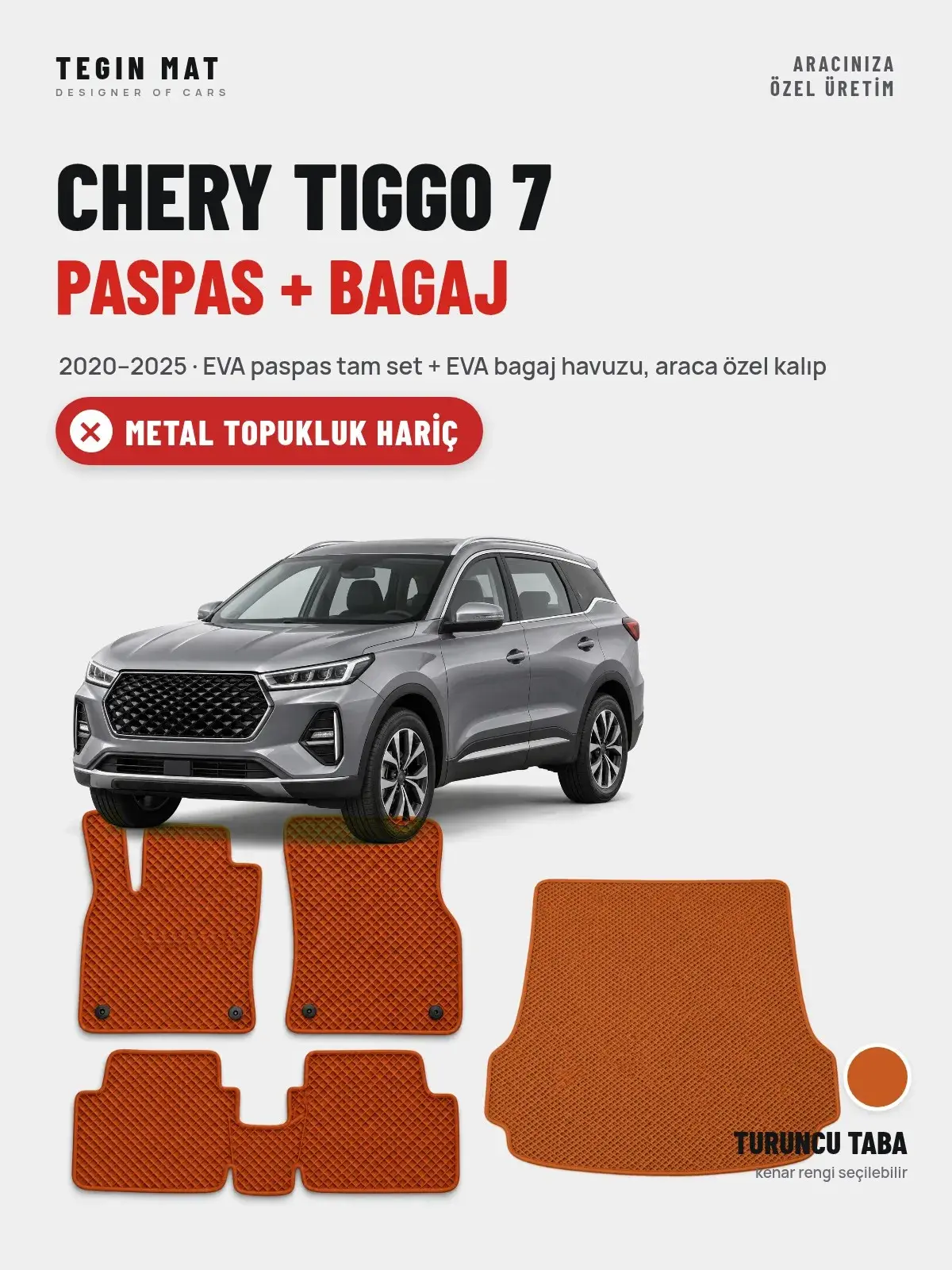 Chery Tiggo 7 EVA Paspas + Bagaj Havuzu Seti (2020–2025) Turuncu Taba – Metal Topukluk Hariç (1)