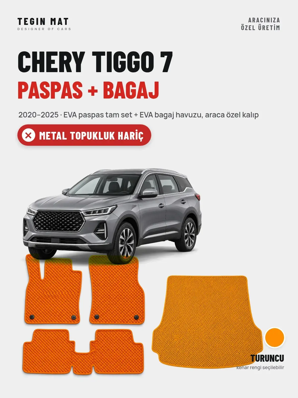 Chery Tiggo 7 EVA Paspas + Bagaj Havuzu Seti (2020–2025) Turuncu – Metal Topukluk Hariç (1)