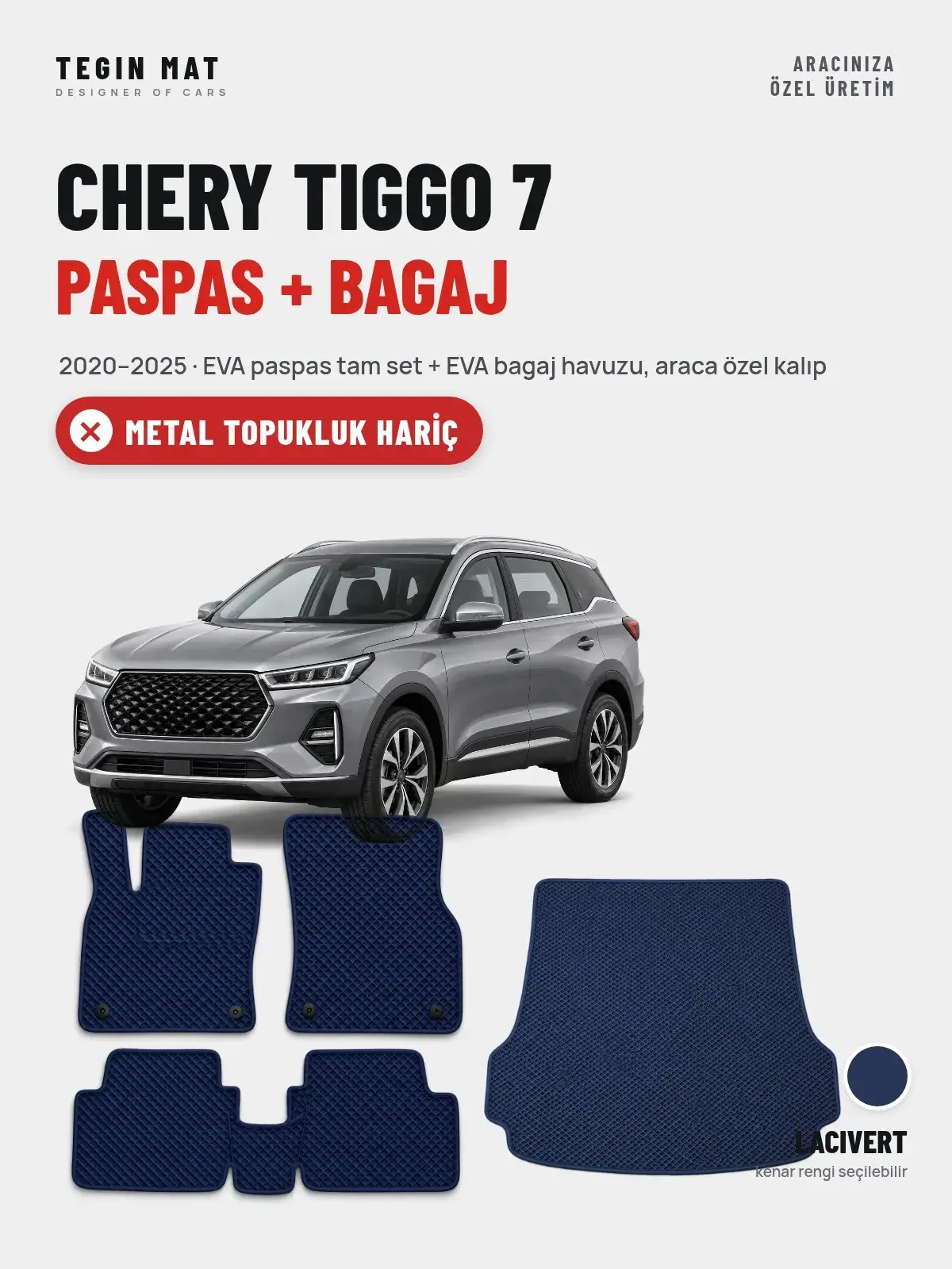 Chery Tiggo 7 EVA Paspas + Bagaj Havuzu Seti (2020–2025) Lacivert – Metal Topukluk Hariç (1)