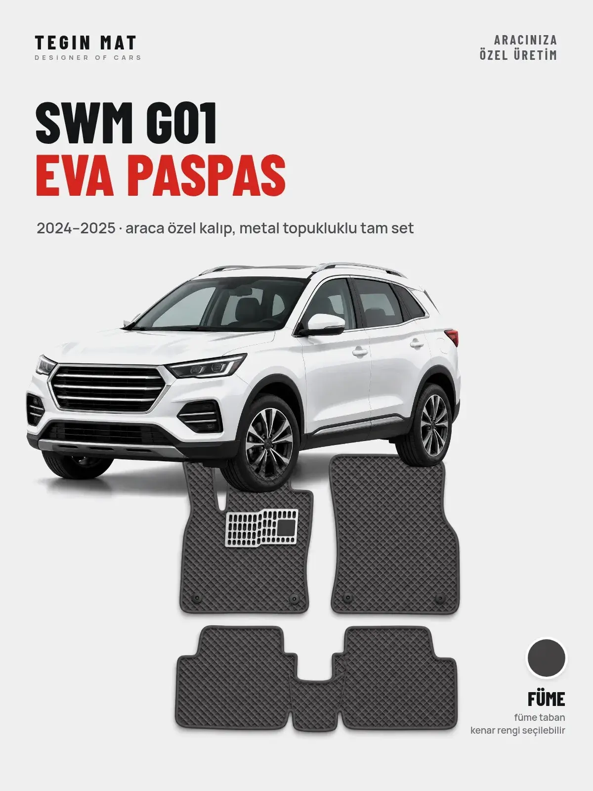 SWM G01 EVA Oto Paspas Tam Set (2024–2025) Füme – Araca Özel Kalıp (1)