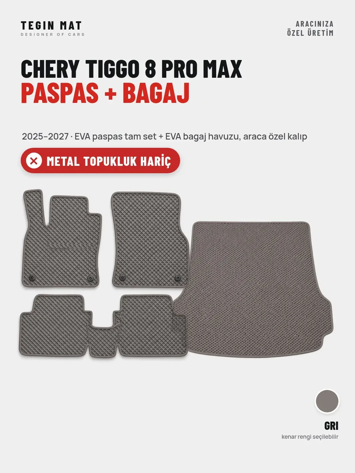 Chery Tiggo 8 Pro Max EVA Paspas + Bagaj Havuzu Seti (2025–2027) Gri – Metal Topukluk Hariç (1)
