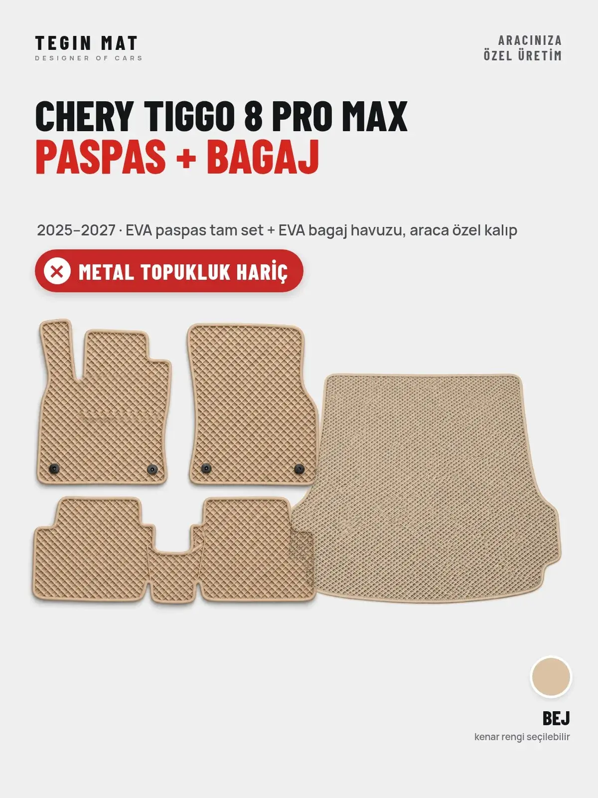 Chery Tiggo 8 Pro Max EVA Paspas + Bagaj Havuzu Seti (2025–2027) Bej – Metal Topukluk Hariç (1)