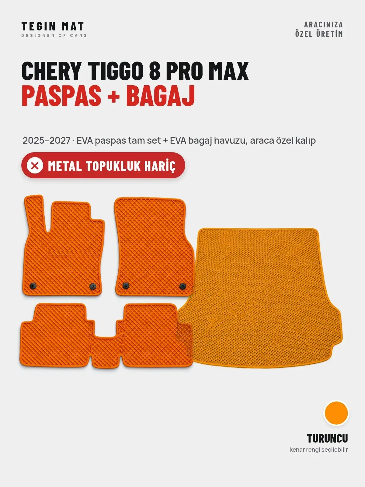 Chery Tiggo 8 Pro Max EVA Paspas + Bagaj Havuzu Seti (2025–2027) Turuncu – Metal Topukluk Hariç (1)