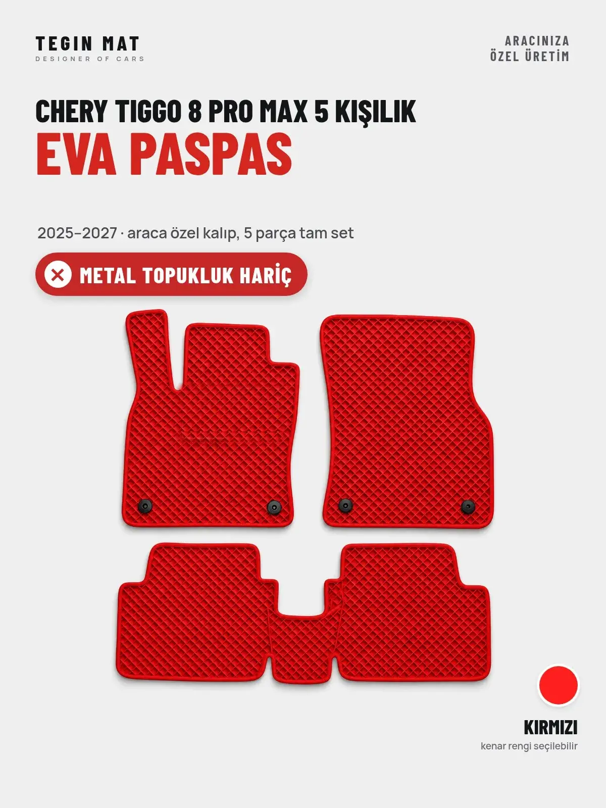 Chery Tiggo 8 Pro Max 5 Kişilik EVA Oto Paspas Tam Set (2025–2027) Kırmızı – Metal Topukluk Hariç (1)