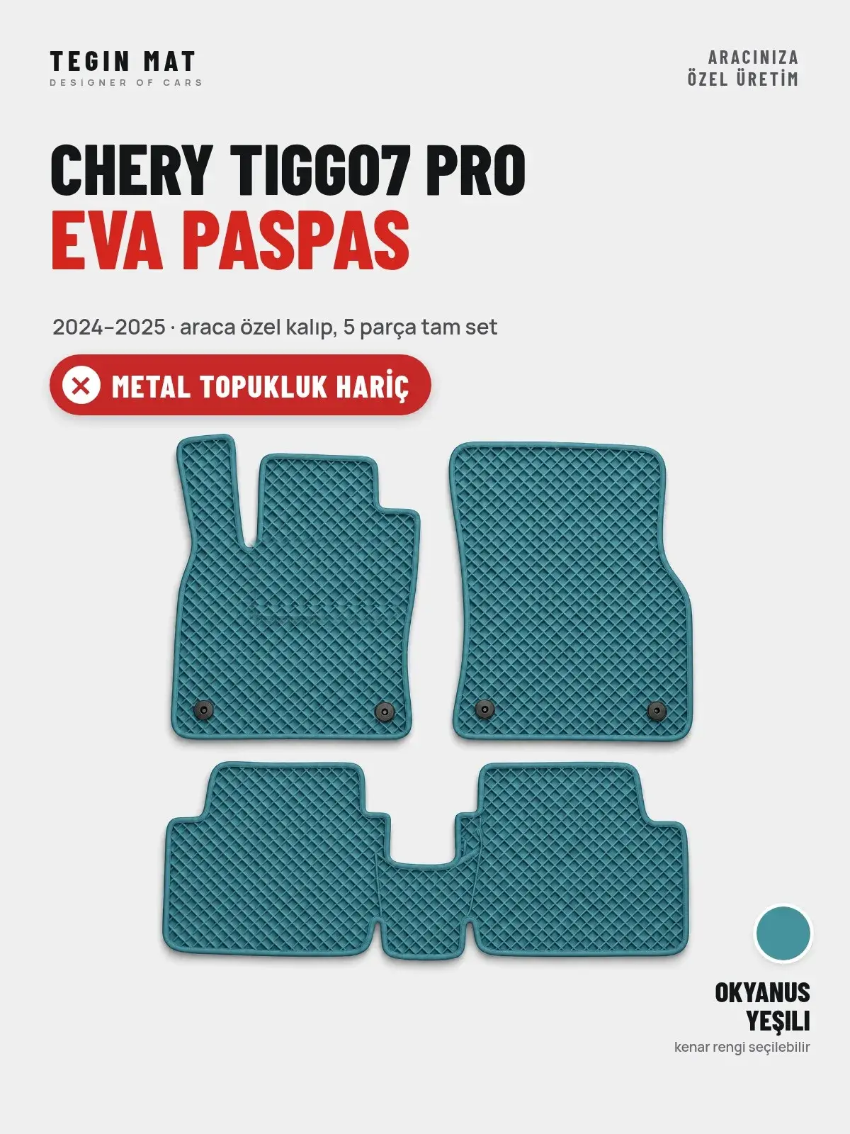 Chery Tiggo7 Pro EVA Oto Paspas Tam Set (2024–2025) Okyanus Yeşili – Metal Topukluk Hariç (1)