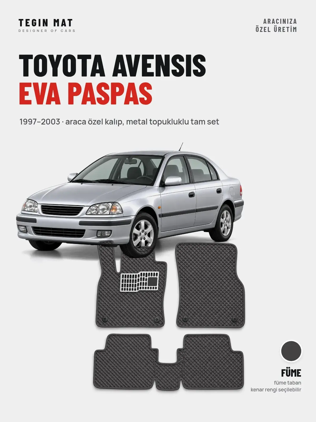 Toyota Avensis EVA Oto Paspas Tam Set (1997–2003) Füme – Araca Özel Kalıp (1)