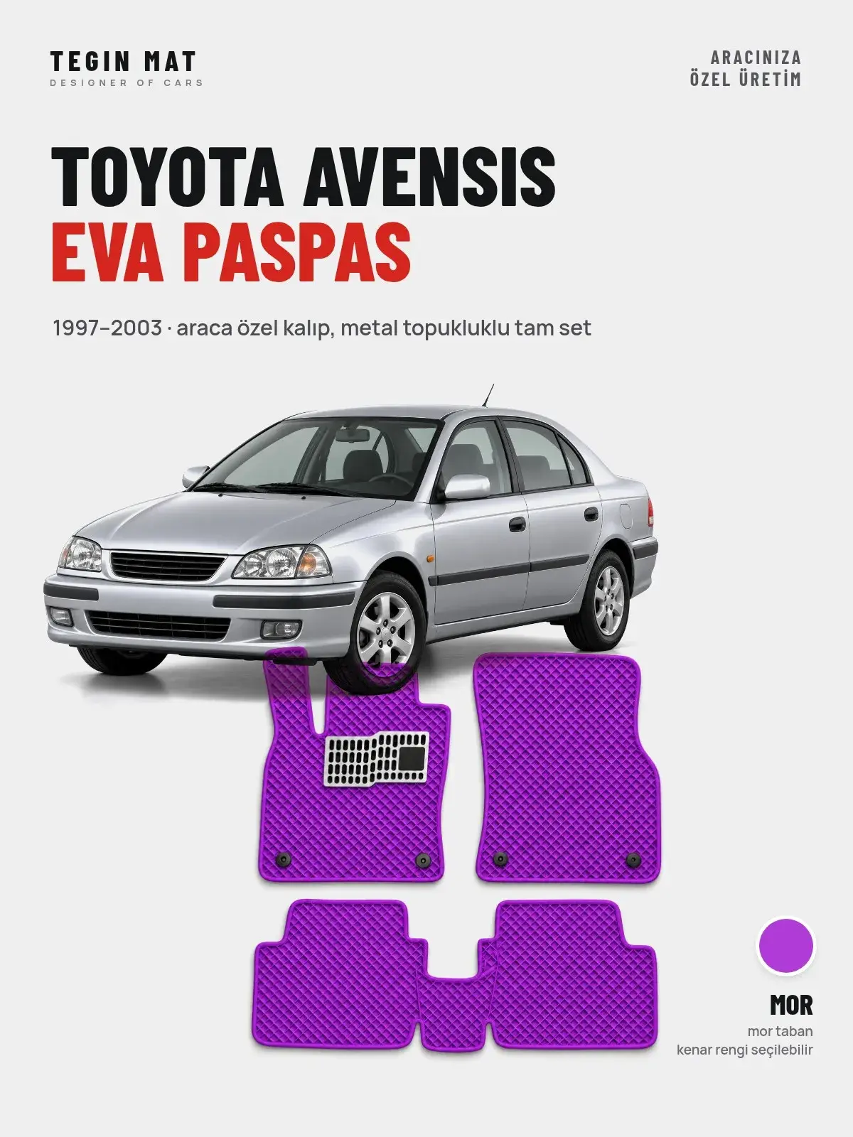 Toyota Avensis EVA Oto Paspas Tam Set (1997–2003) Mor – Araca Özel Kalıp (1)