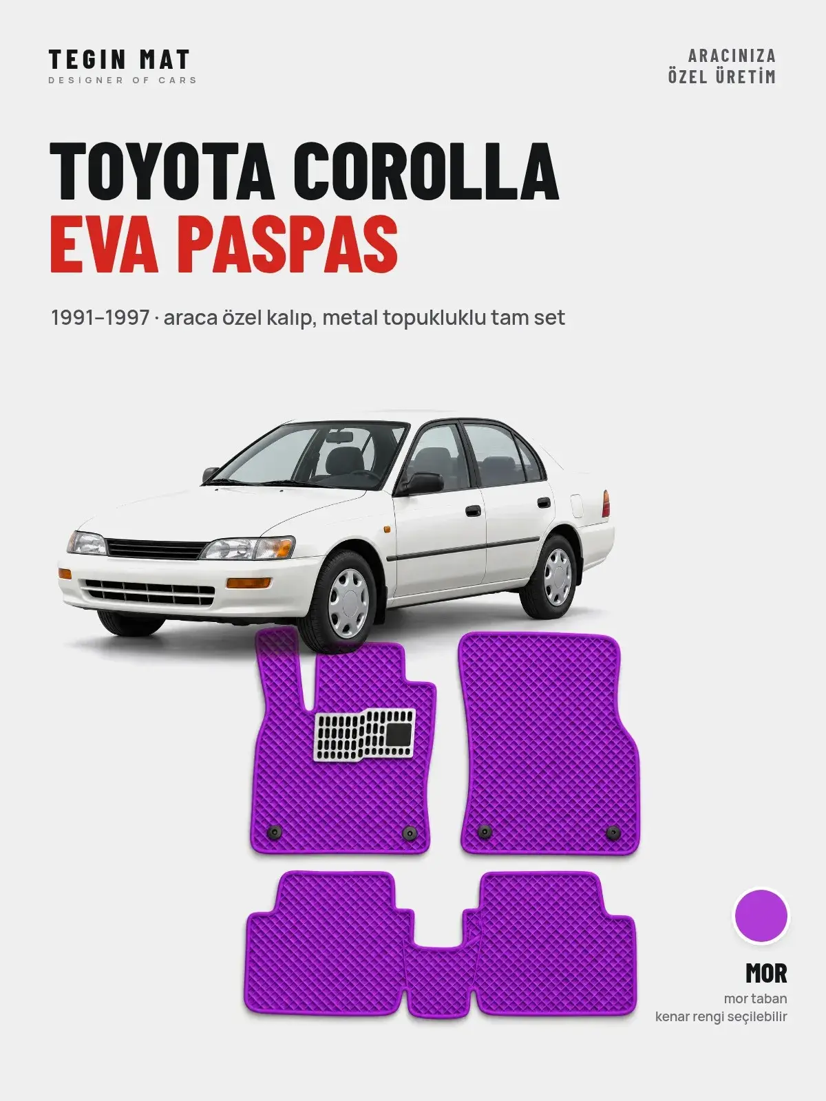 Toyota Corolla EVA Oto Paspas Tam Set (1991–1997) Mor – Araca Özel Kalıp (1)