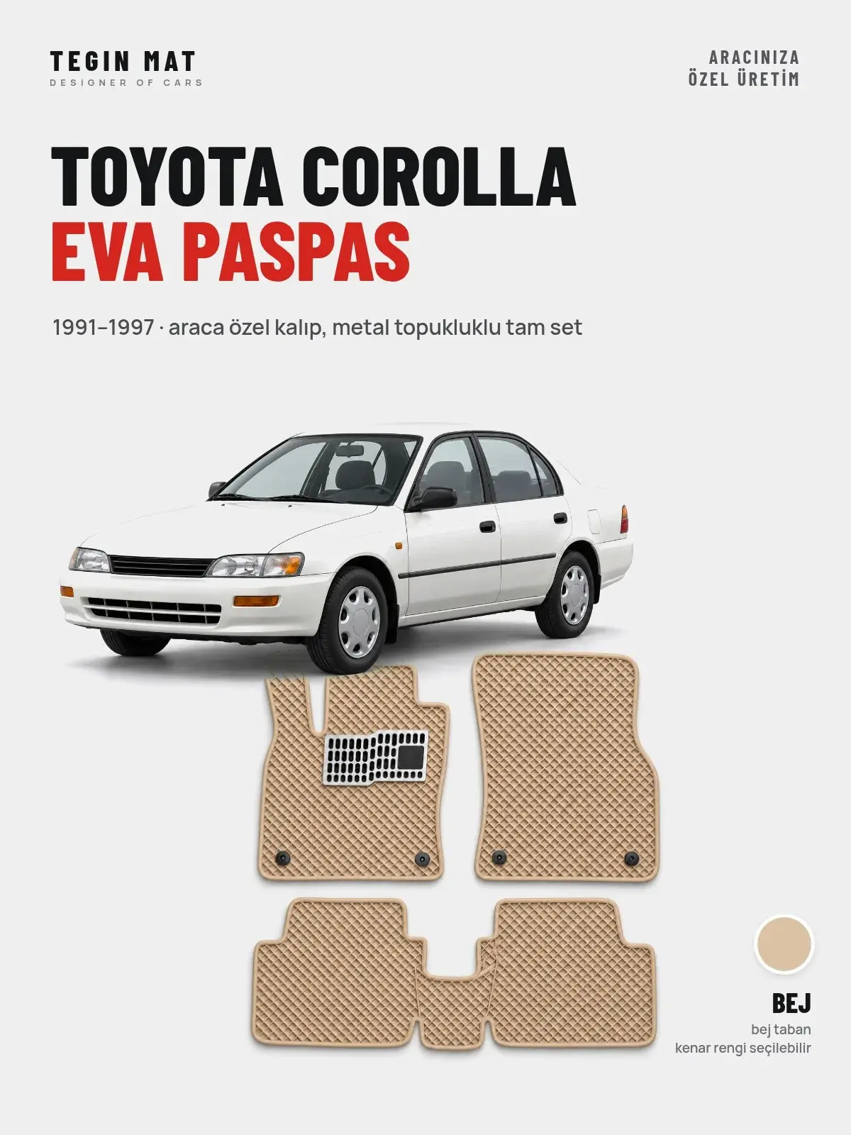 Toyota Corolla EVA Oto Paspas Tam Set (1991–1997) Bej – Araca Özel Kalıp (1)