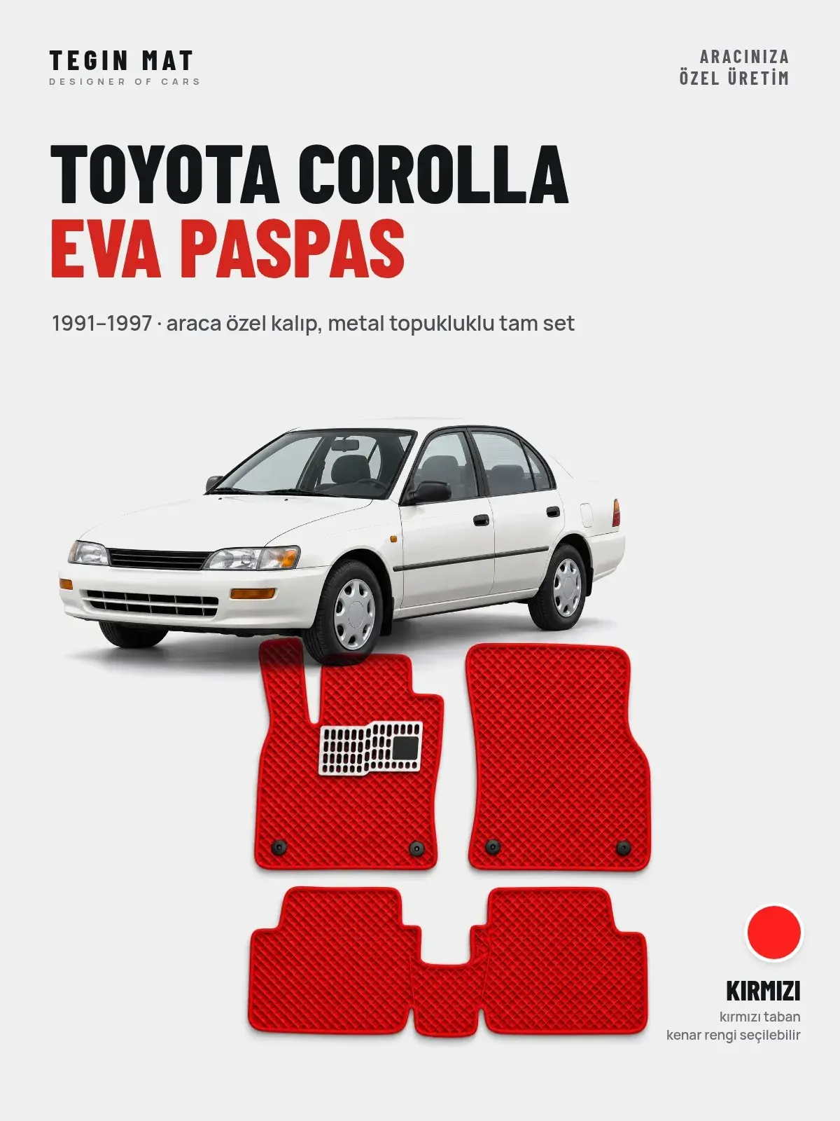 Toyota Corolla EVA Oto Paspas Tam Set (1991–1997) Kırmızı – Araca Özel Kalıp (1)