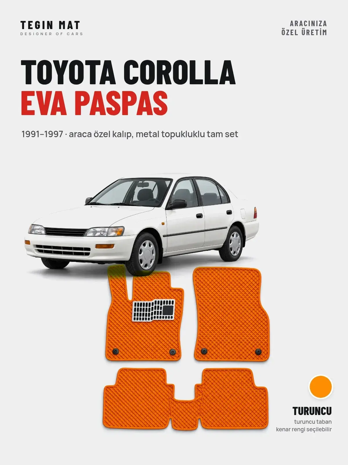 Toyota Corolla EVA Oto Paspas Tam Set (1991–1997) Turuncu – Araca Özel Kalıp (1)