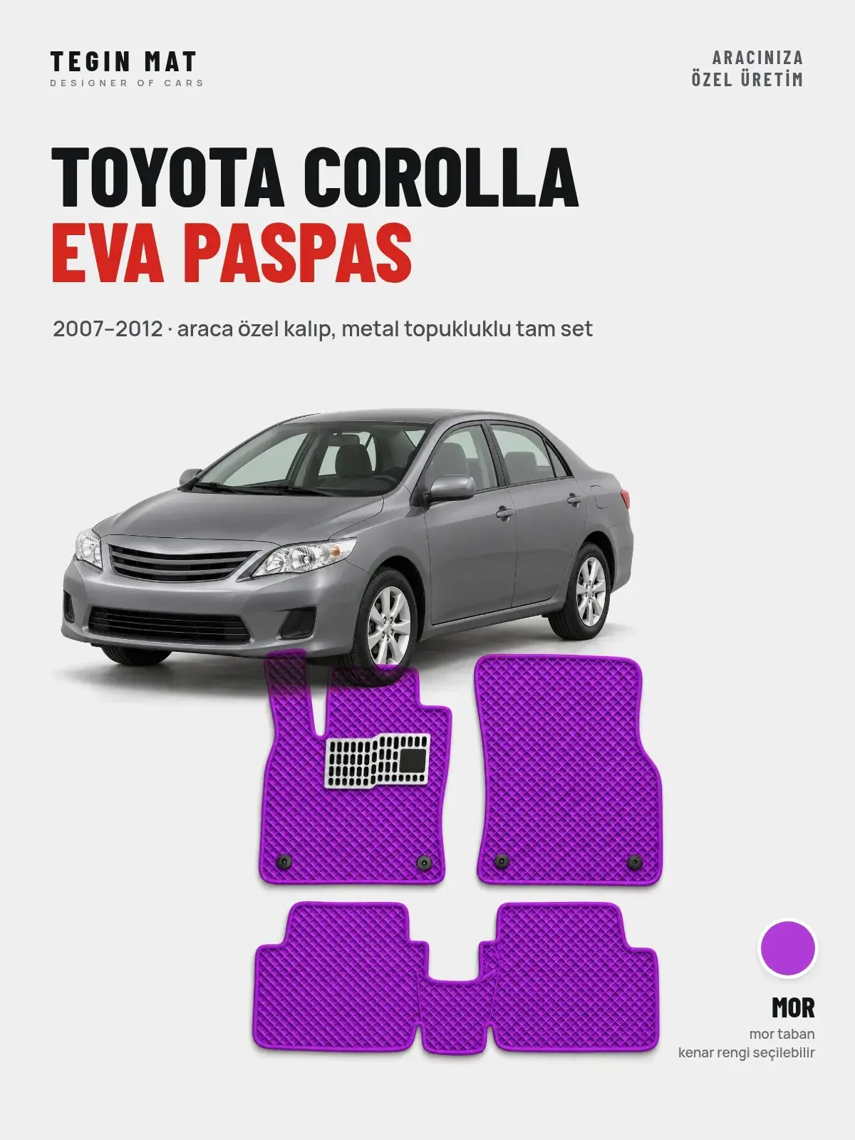 Toyota Corolla EVA Oto Paspas Tam Set (2007–2012) Mor – Araca Özel Kalıp (1)