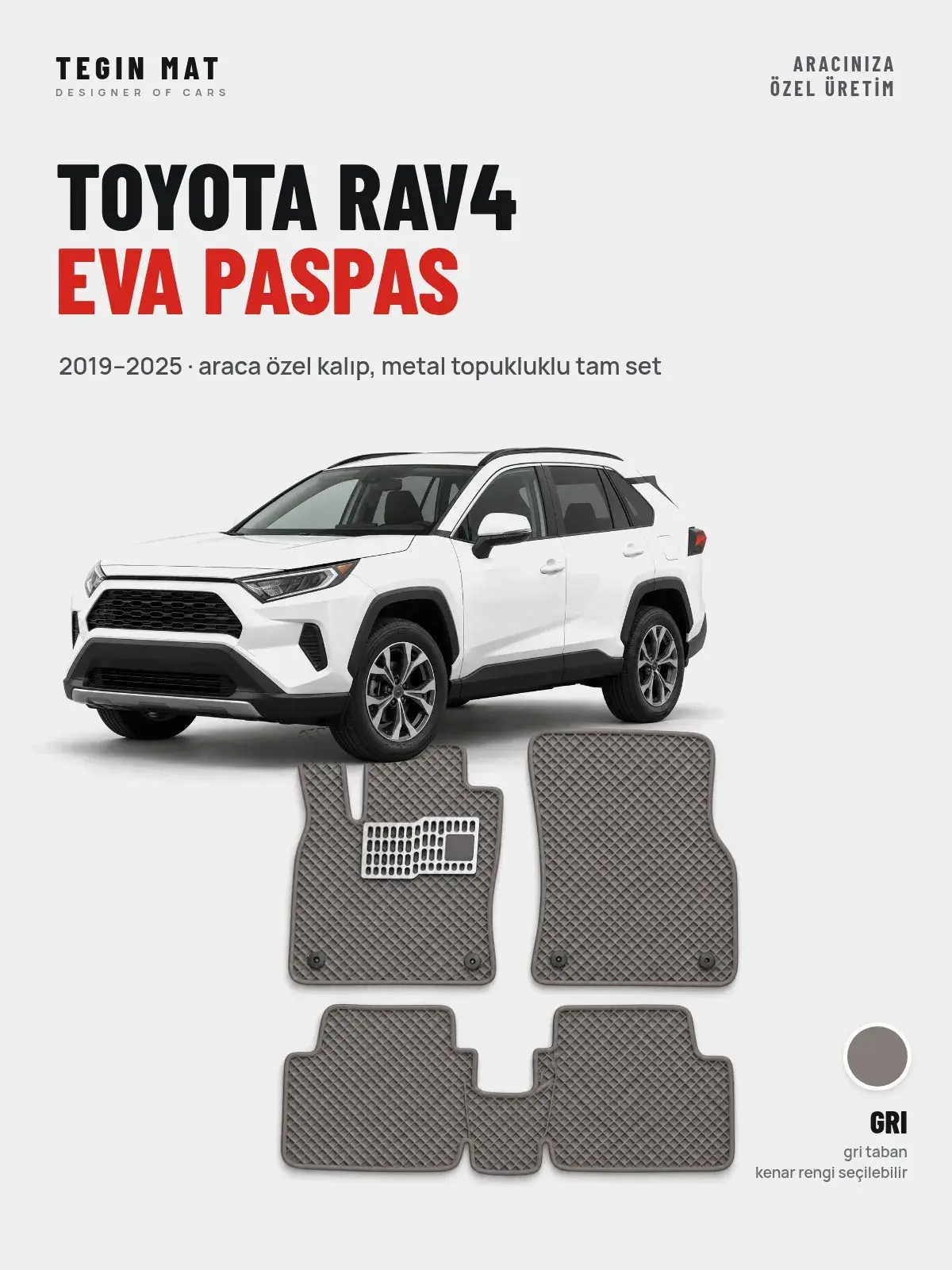 Toyota RAV4 EVA Oto Paspas Tam Set (2019–2025) Gri – Araca Özel Kalıp (1)